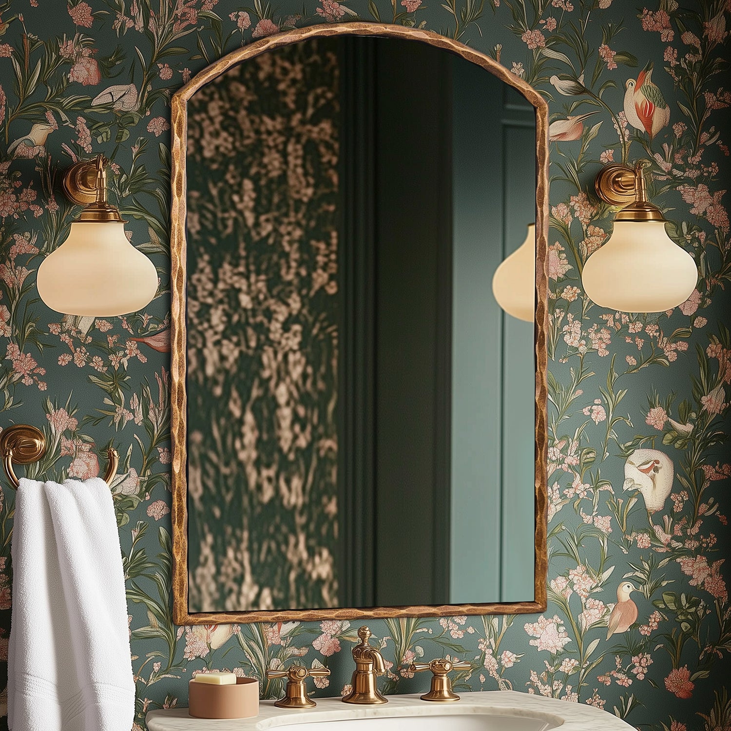 Vintage Hand-Forged Arched Mirror Hammered Wrought Iron Bathroom Mirror