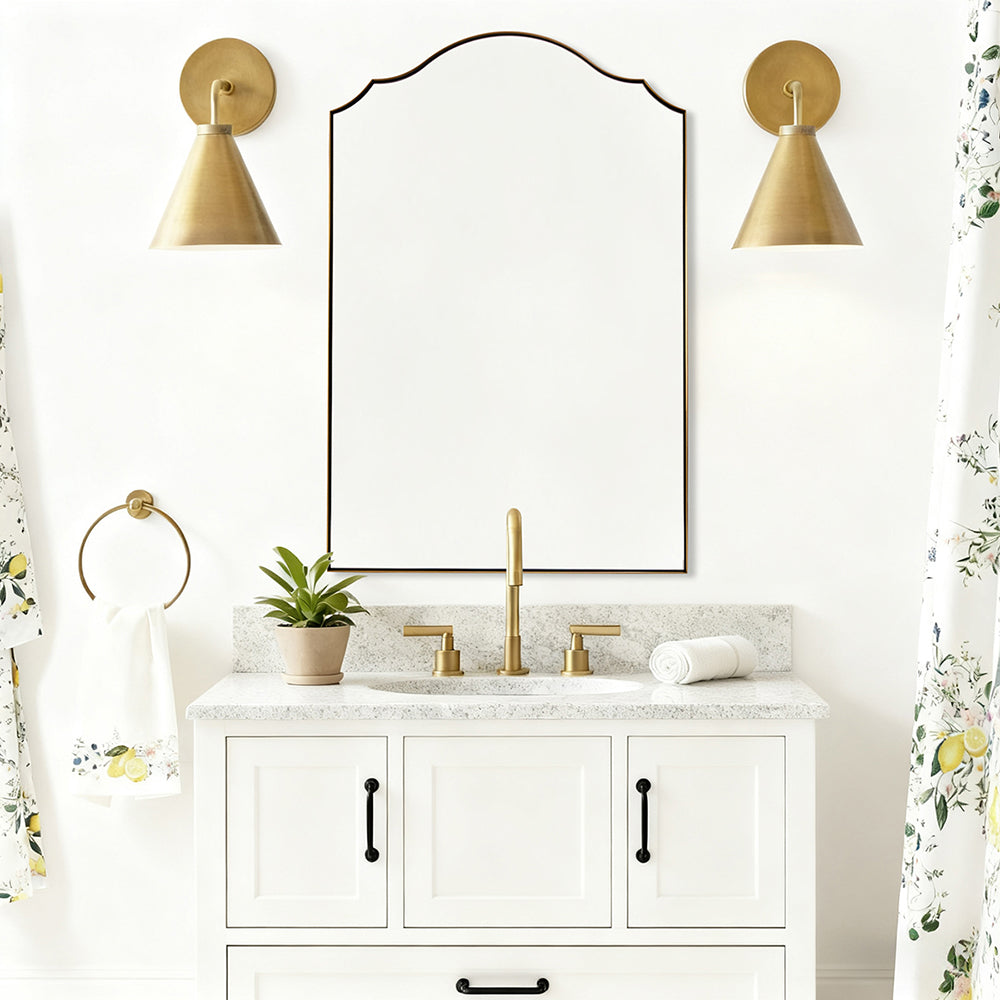 Contemporary Scalloped Arched Curved Mirror Bathroom Wall Mirror | Stainless Steel Frame