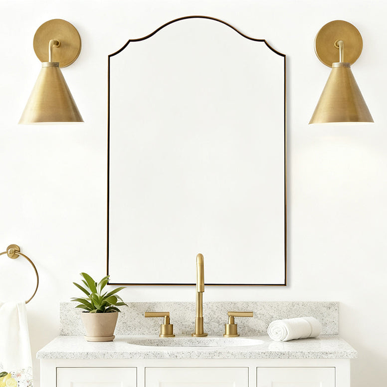 Contemporary Arched Curved Scalloped Mirror Bathroom Vanity Mirror | Stainless Steel Frame