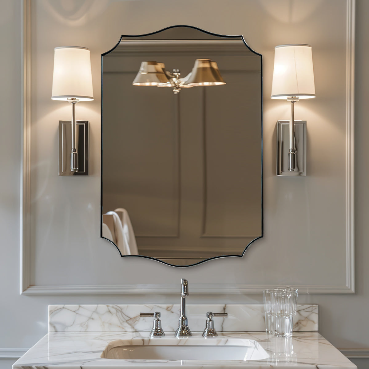 Open Box Like New: Contemporary Scalloped Rectangle Wall Mirror