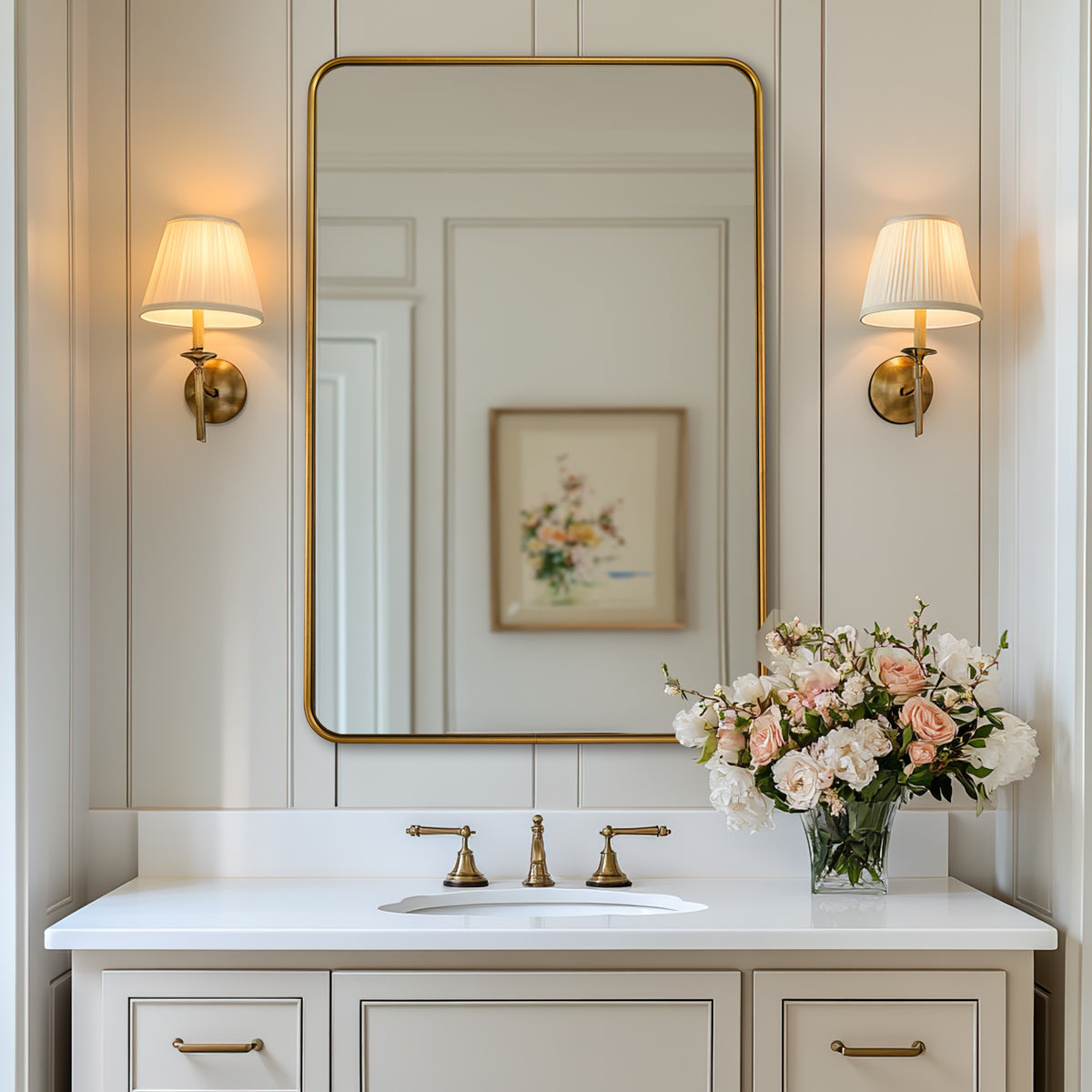 Contemporary Rounded Rectangular Bathroom Wall Mirror| Aluminum U-Tube Framed