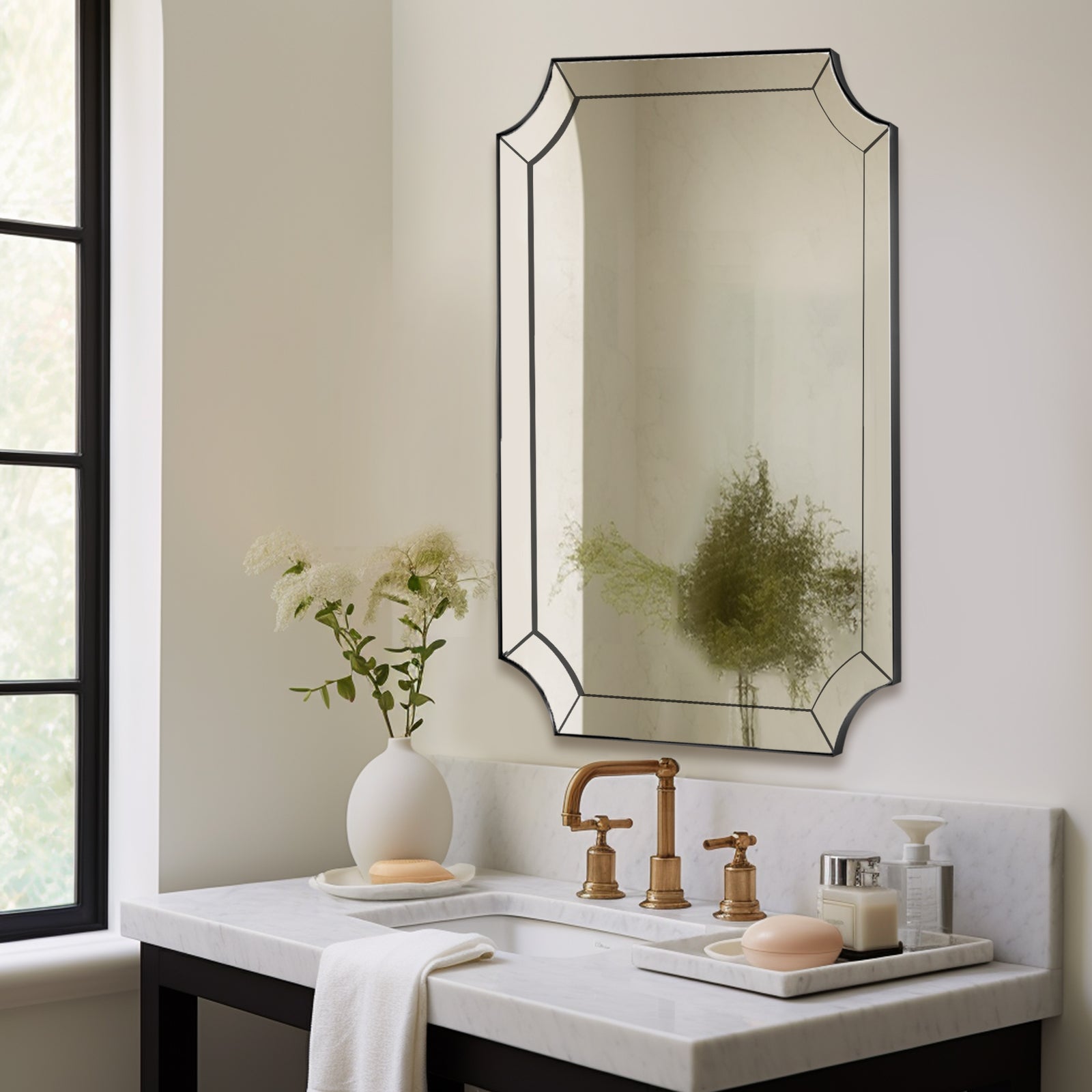 Minuette Glass Tiles Edge Scalloped Bathroom Vanity Mirrors | Stainless Steel Frame