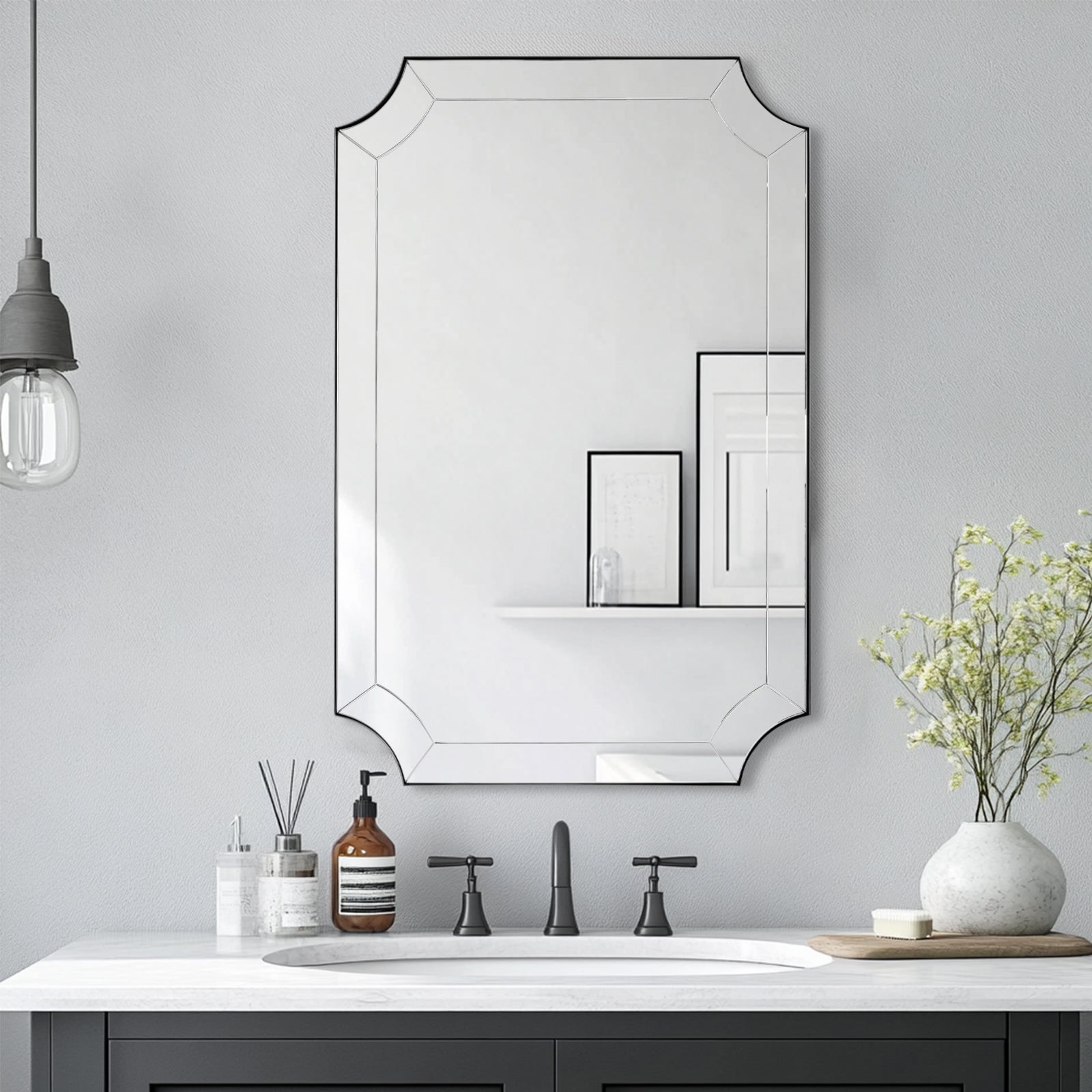 Minuette Glass Tiles Edge Scalloped Bathroom Vanity Mirrors | Stainless Steel Frame