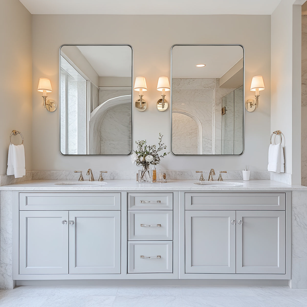 Contemporary Rounded Rectangular Bathroom Wall Mirror| Aluminum U-Tube Framed