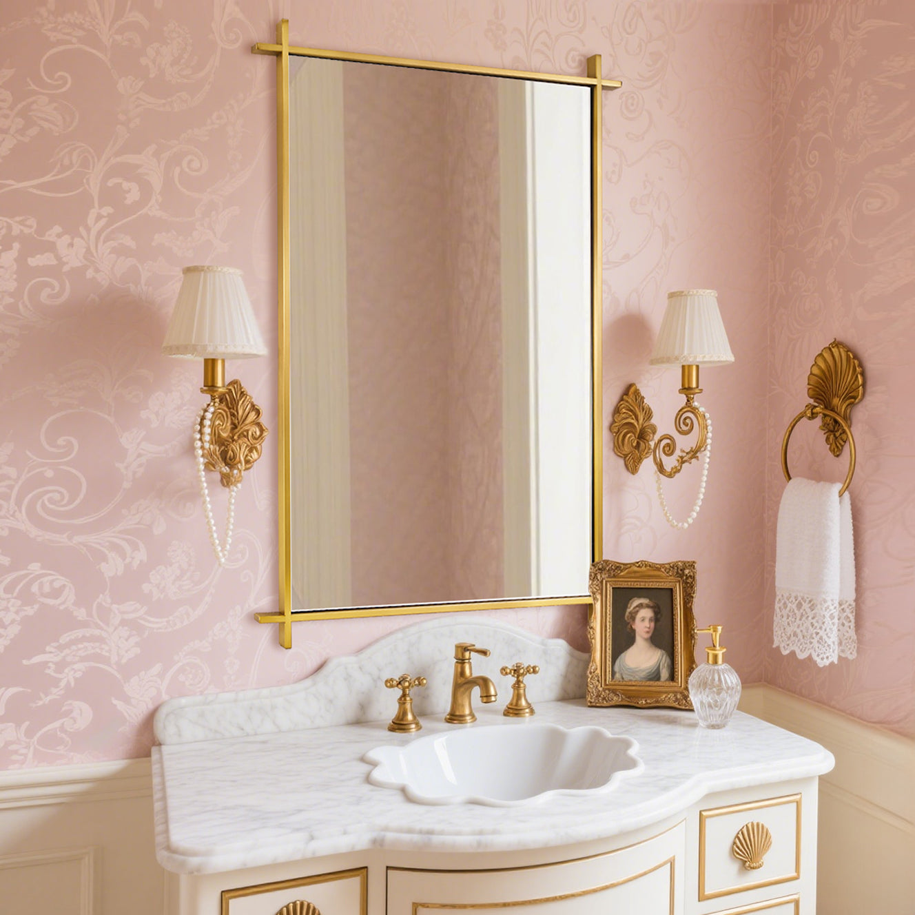 Vintage Cross Corner Rectangle Bathroom Wall Mirrors | Stainless Steel Framed