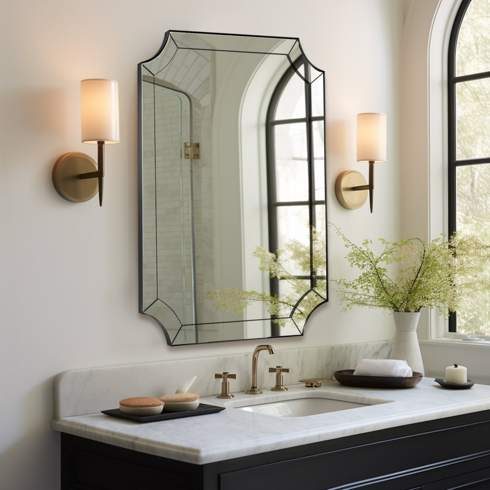 Minuette Glass Tiles Edge Scalloped Bathroom Vanity Mirrors | Stainless Steel Frame