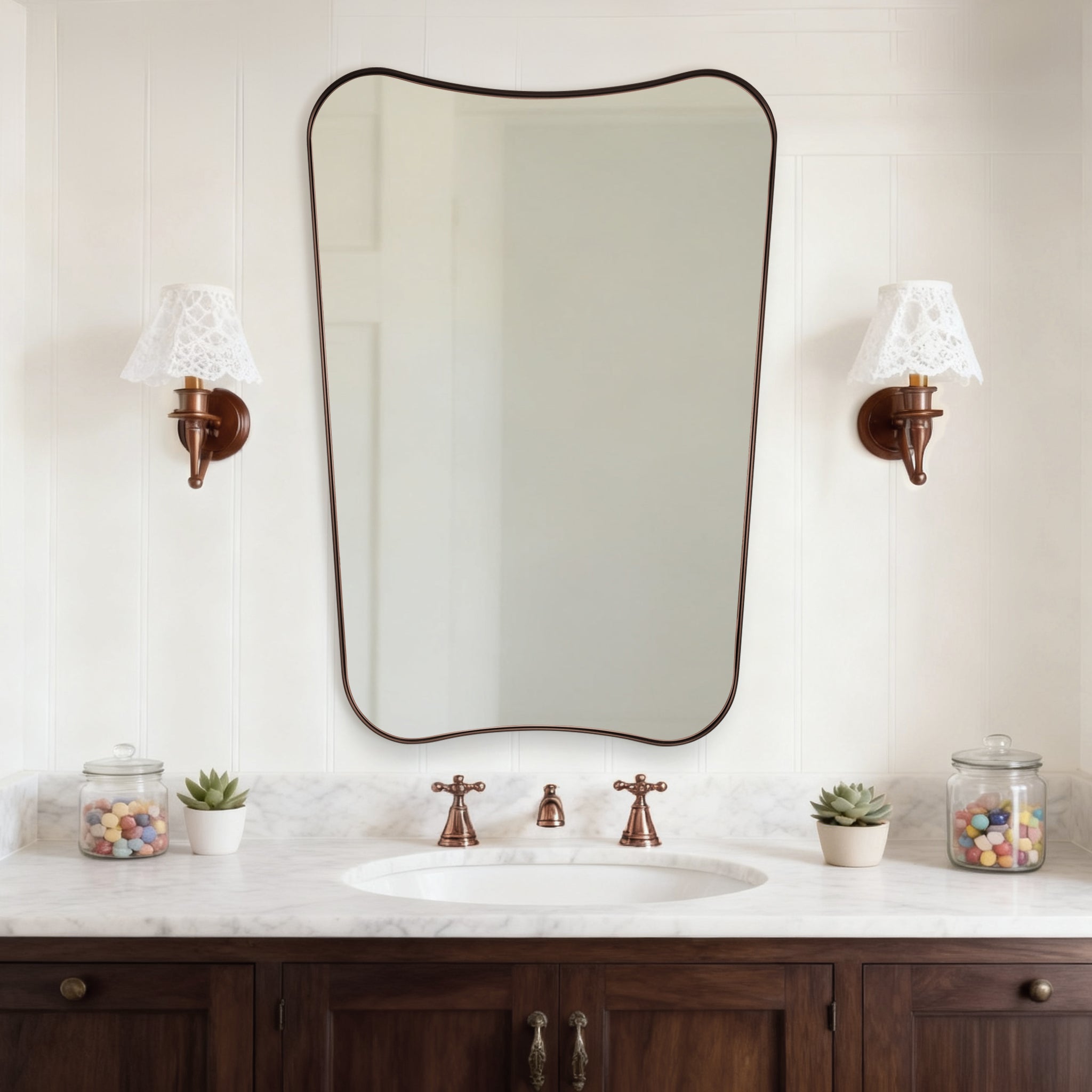 Contemporary Concave Scalloped Irregular Wall Mirror for Bathroom |Stainless Steel Frame