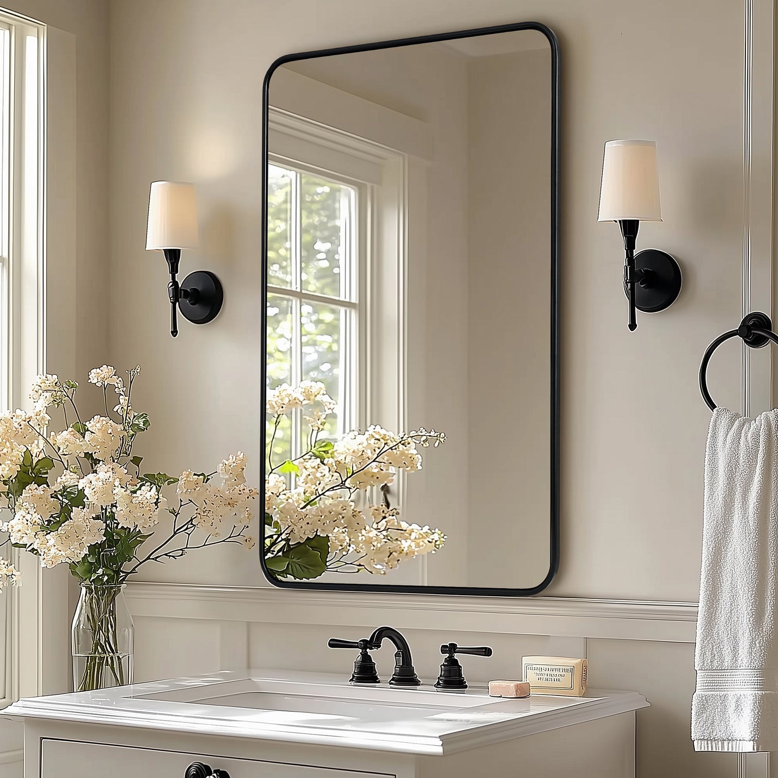 Contemporary Rounded Rectangular Bathroom Mirrors| Stainless Steel Thick Frame