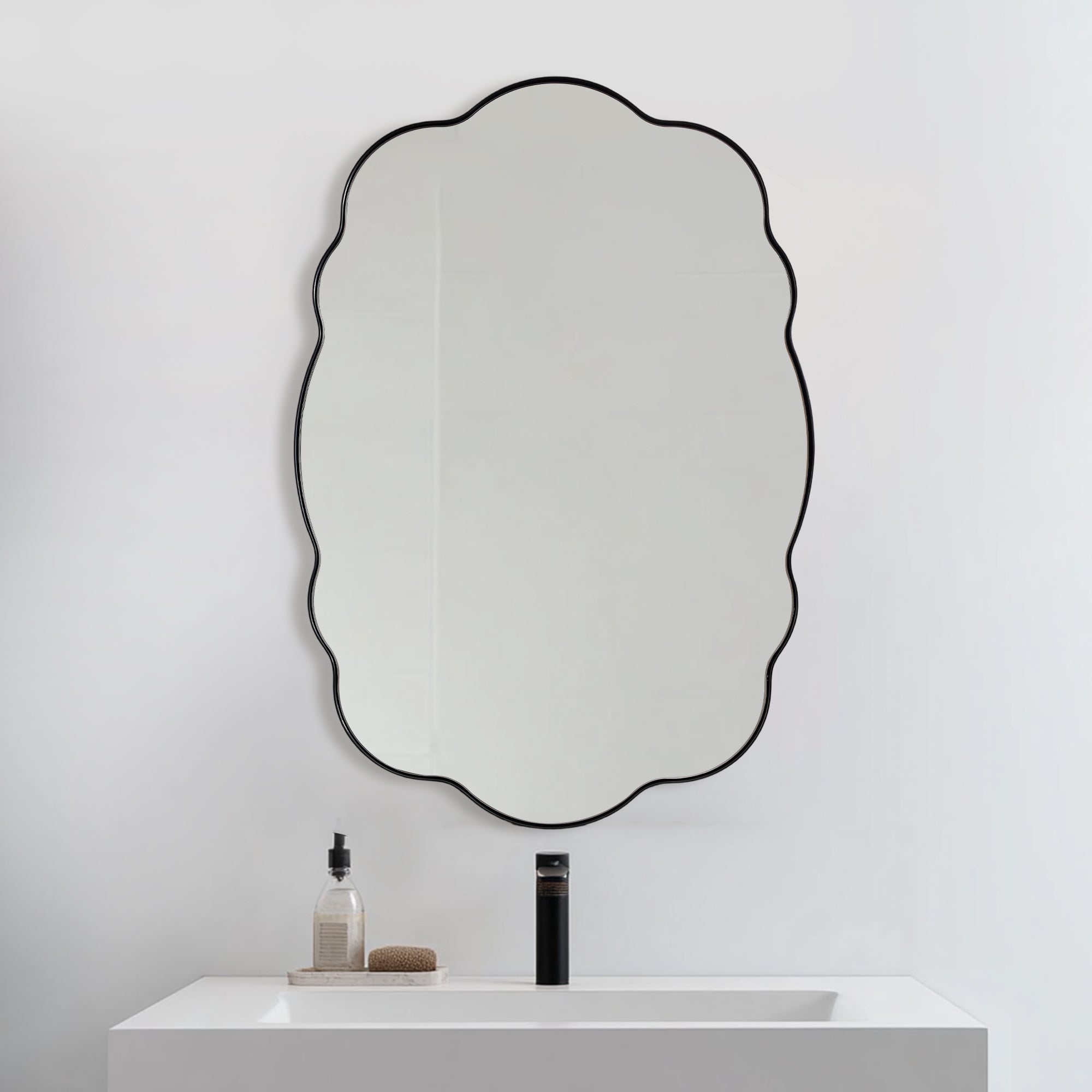 Contemporary Wavy Oval Scalloped Bathroom Vanity Mirror Irregular Decorative Mirror| Stainless Steel Framed