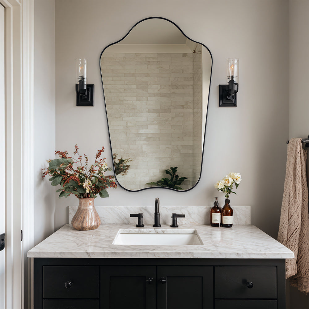 Contemporary Dual Arch Wall Mirror Irregular Scalloped Bathroom Mirror | Stainless Steel Frame