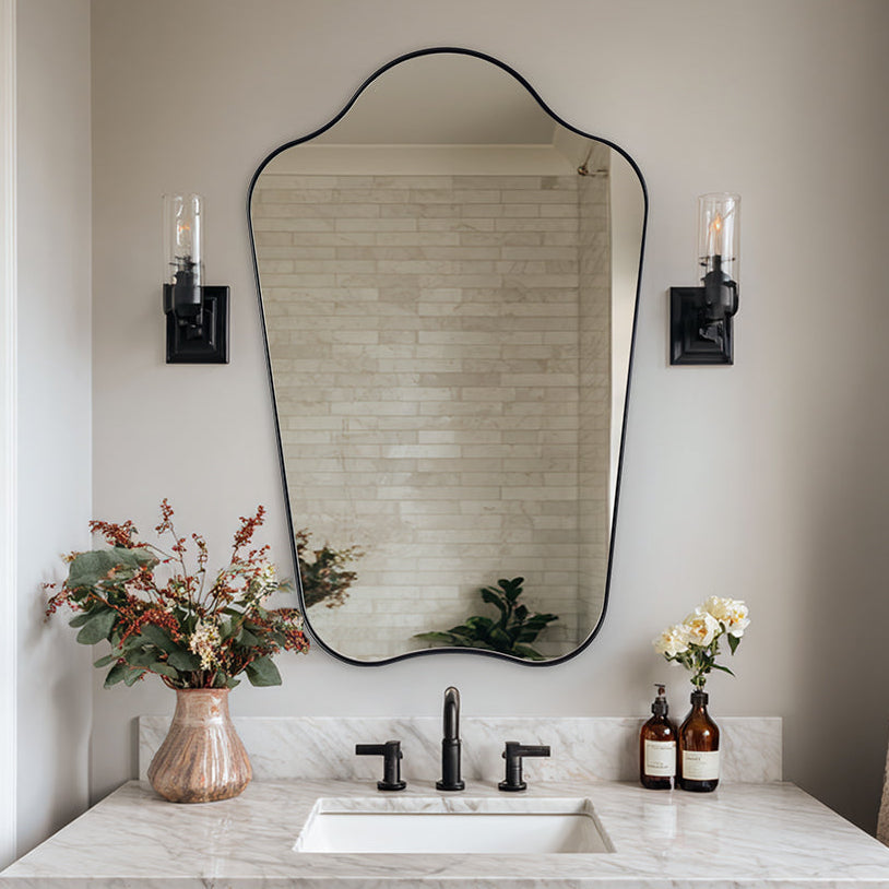 Contemporary Dual Arch Wall Mirror Irregular Scalloped Bathroom Mirror | Stainless Steel Frame