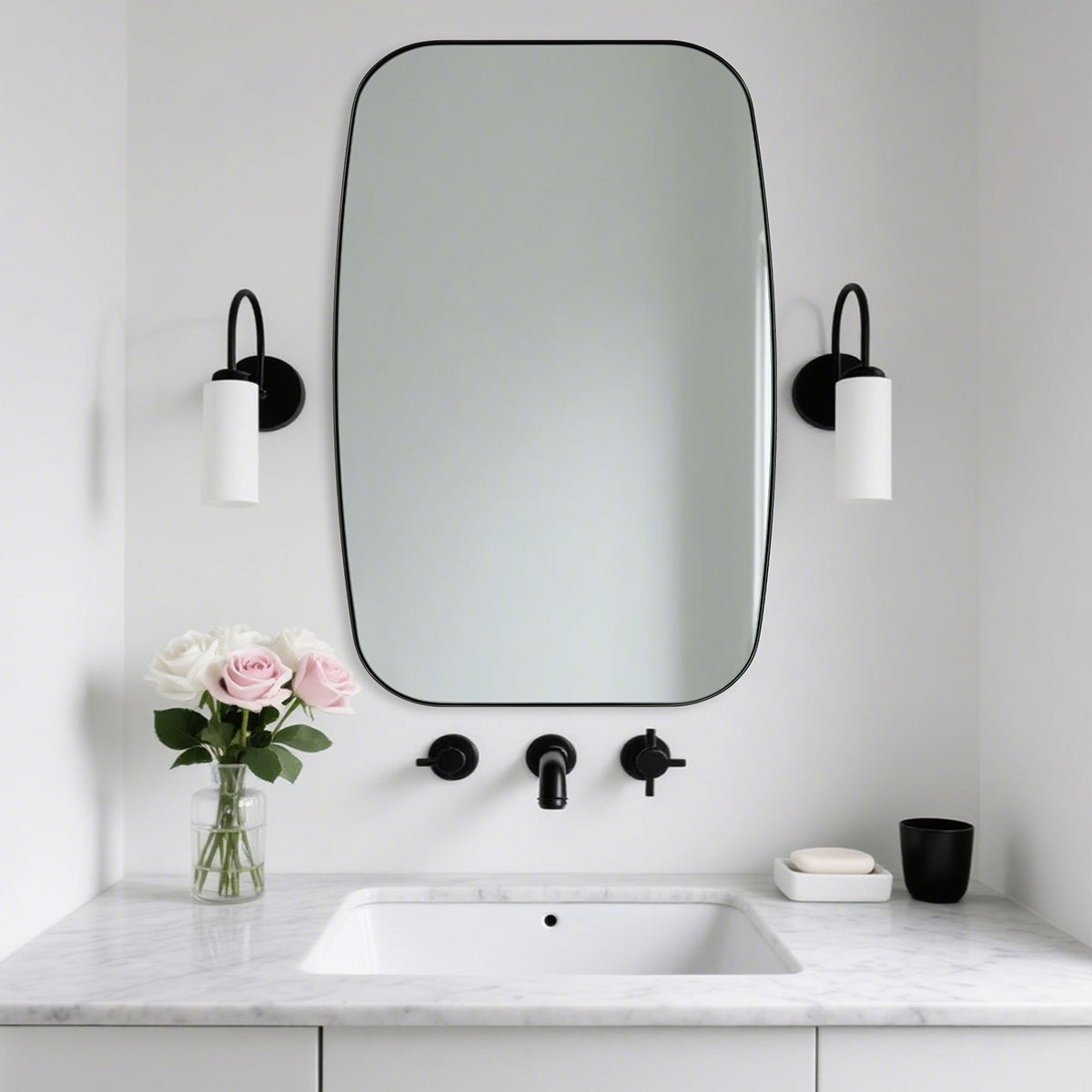 Modern Oblong Bathroom Mirror Long Oval Mirror | Stainless Steel Frame