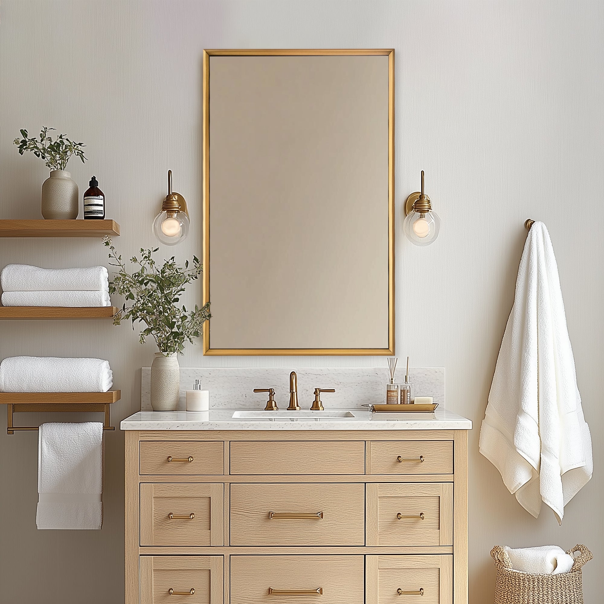 Open Box Like New:Beveled Framed Rectangle Bathroom Vanity Mirror |Stainless Steel Frame