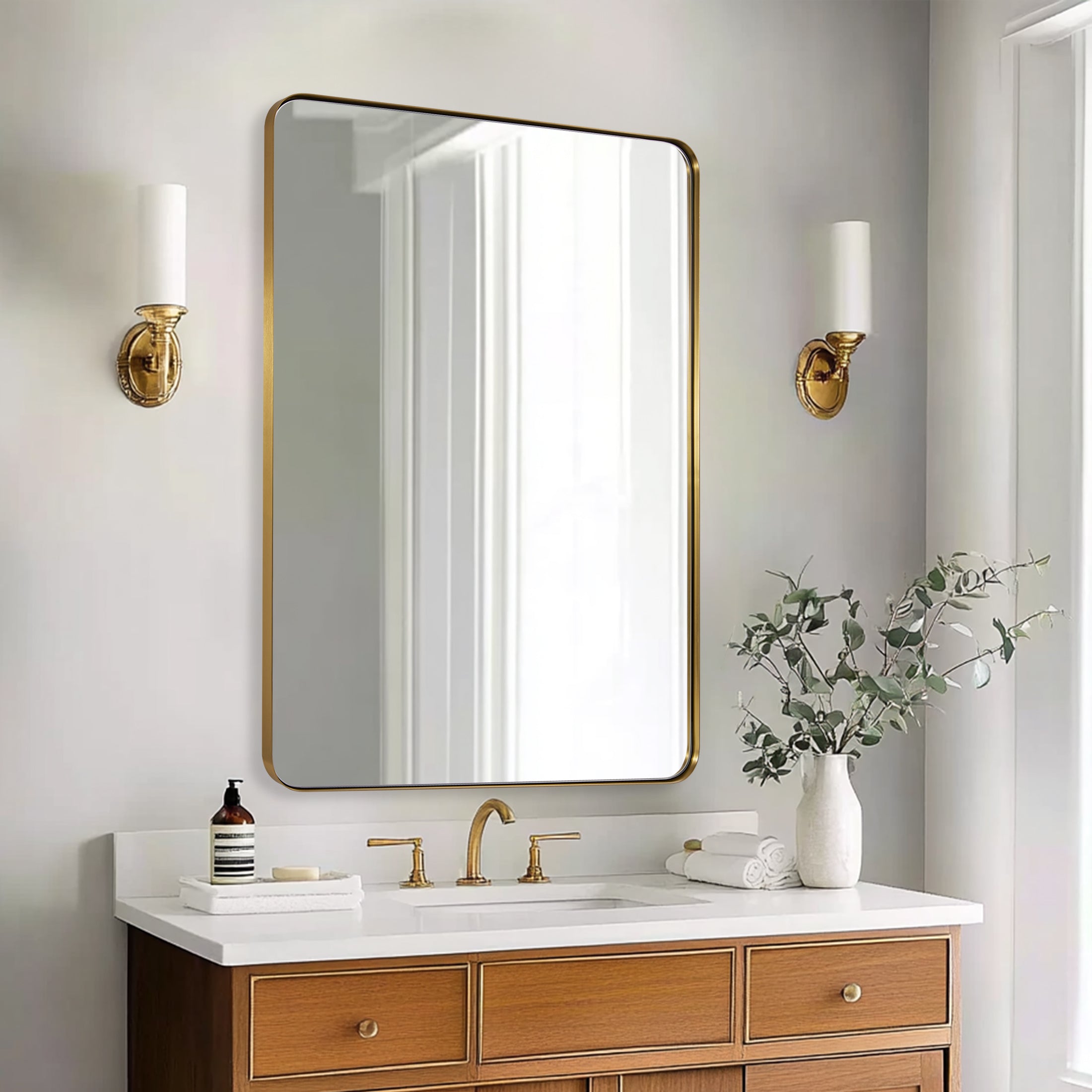 Modern Rounded Rectangle Mirror for Bathroom/ Vanity/ Wall | Stainless Steel Frame