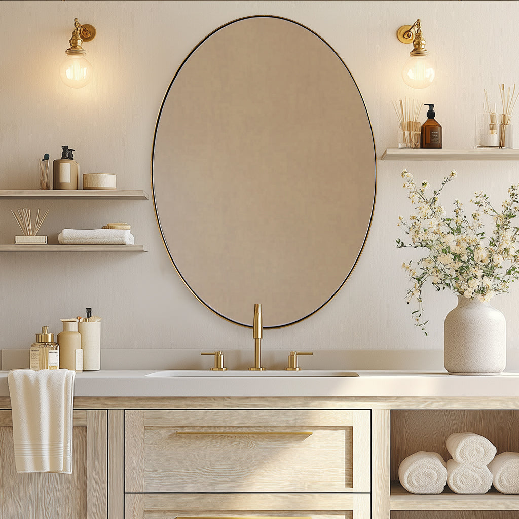 Open Box Like New: Modern Oval Bathroom Wall Mirrors |Stainless Steel Framed