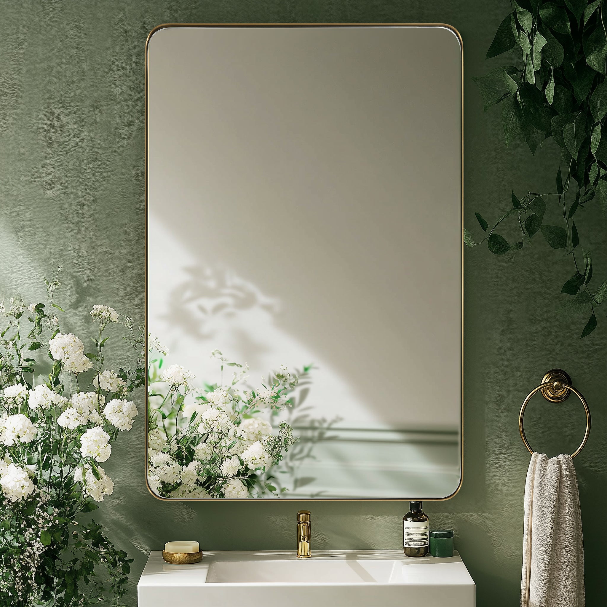 Modern Rounded Rectangle Mirror for Bathroom/ Vanity/ Wall | Stainless Steel Frame