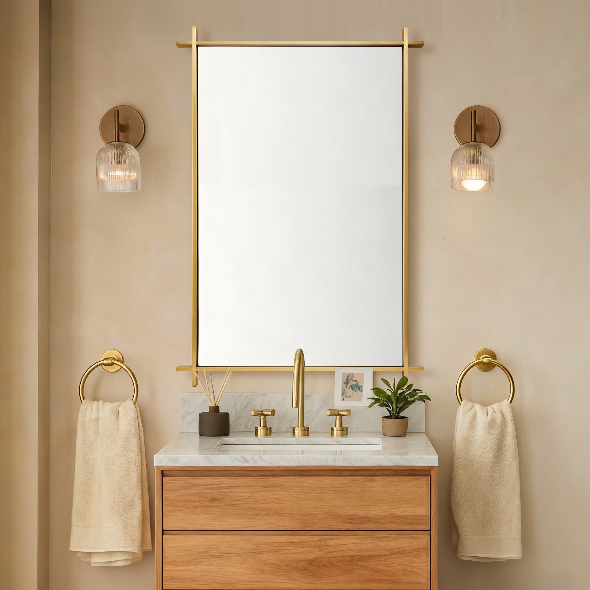 Vintage Cross Corner Rectangle Bathroom Wall Mirrors | Stainless Steel Framed