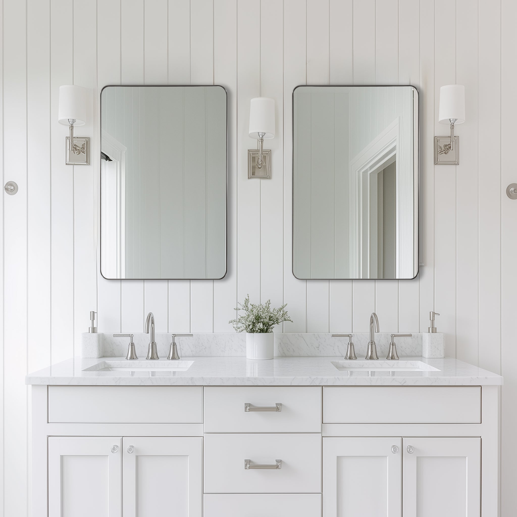 Modern Rounded Rectangle Mirror for Bathroom/ Vanity/ Wall | Stainless Steel Frame