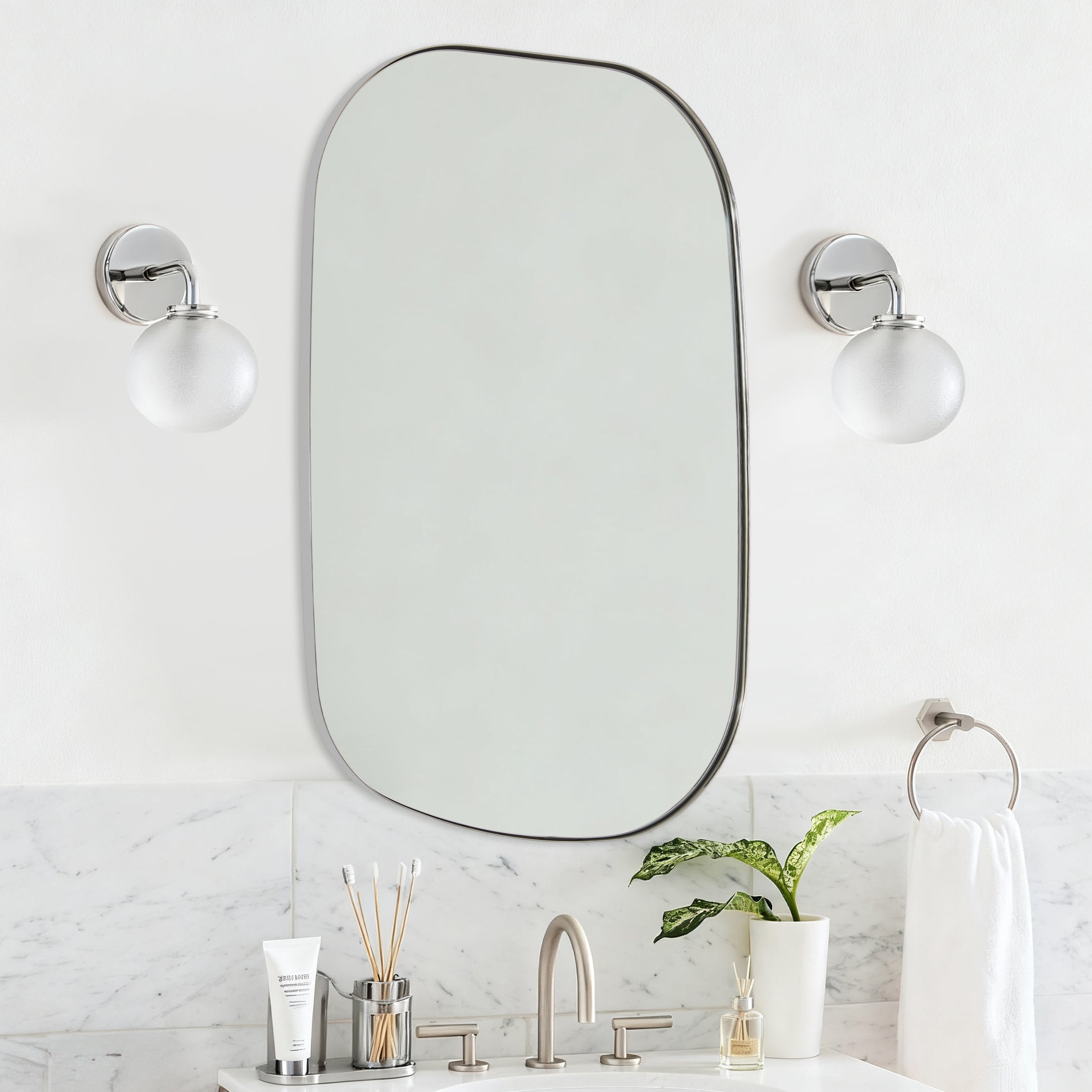 Asymmetrical Irregular Bathroom Wall Mirror | Stainless Steel Frame