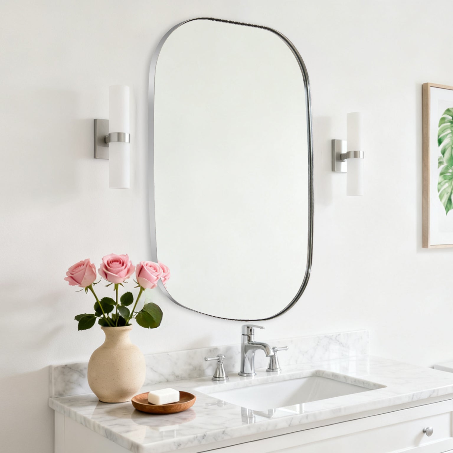 Asymmetrical Irregular Bathroom Wall Mirror | Stainless Steel Frame