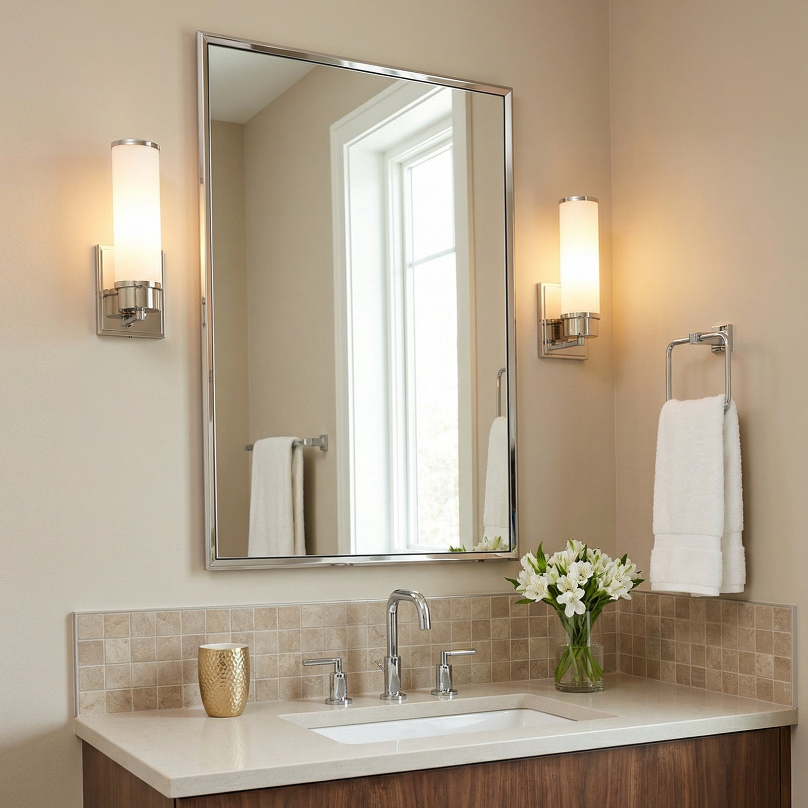 Luxury Beveled Stainless Steel Framed Rectangular Bathroom Vanity Mirror