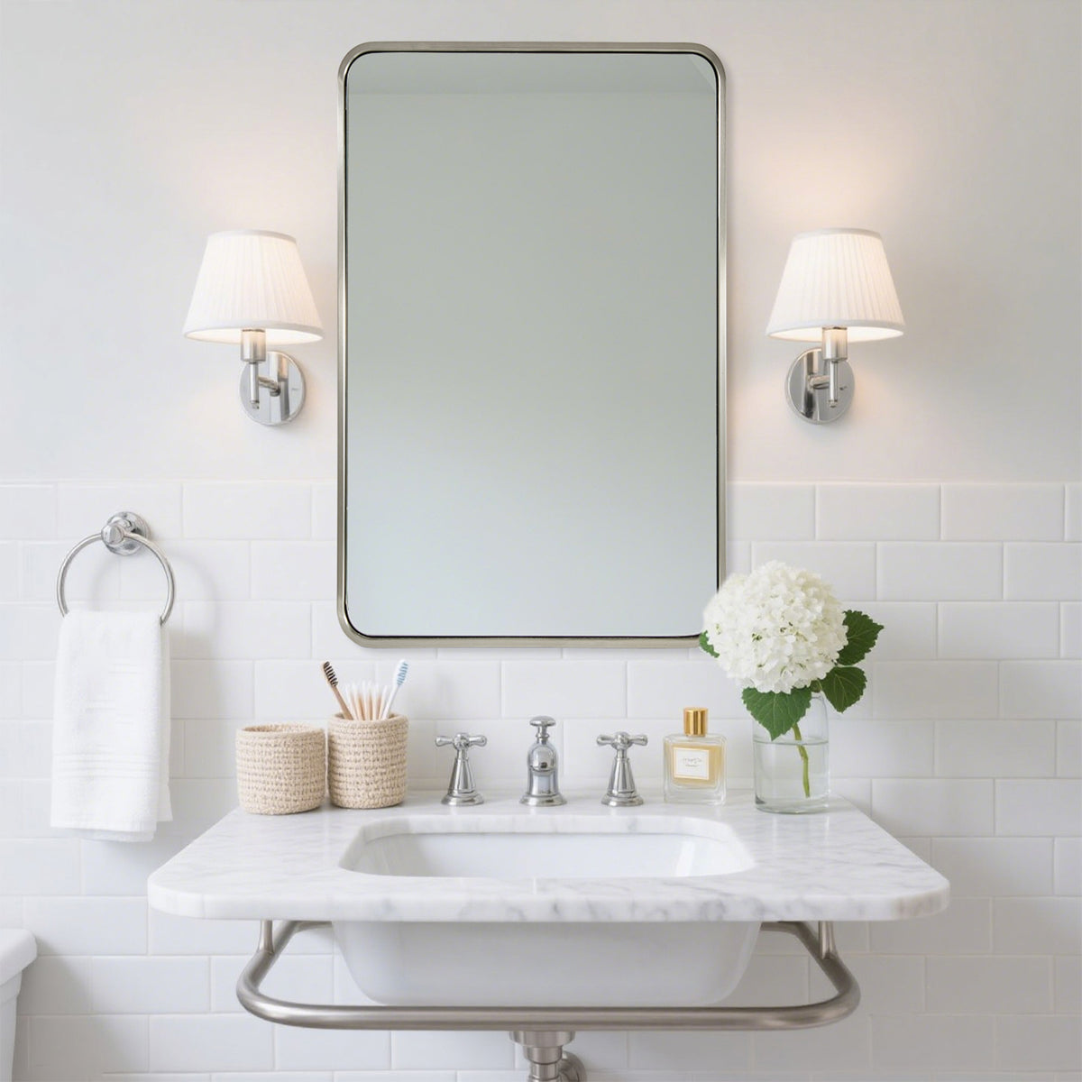 Open Box Like New : Rounded Rectangular Bathroom Mirror |Thicker Stainless Steel Framed
