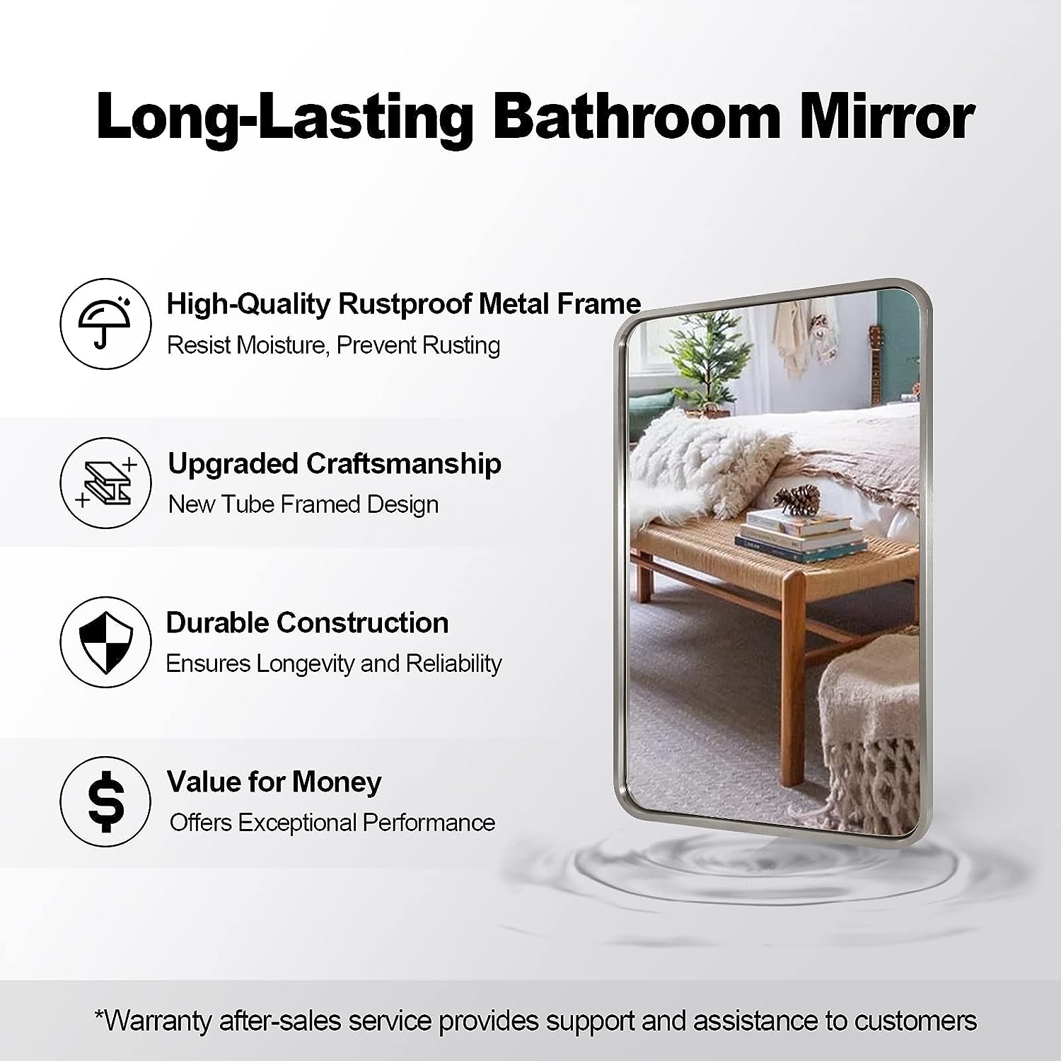 Modern Bold Framed Rectangle Wall Mirrors for Bathroom Wall| Stainless Steel Framed
