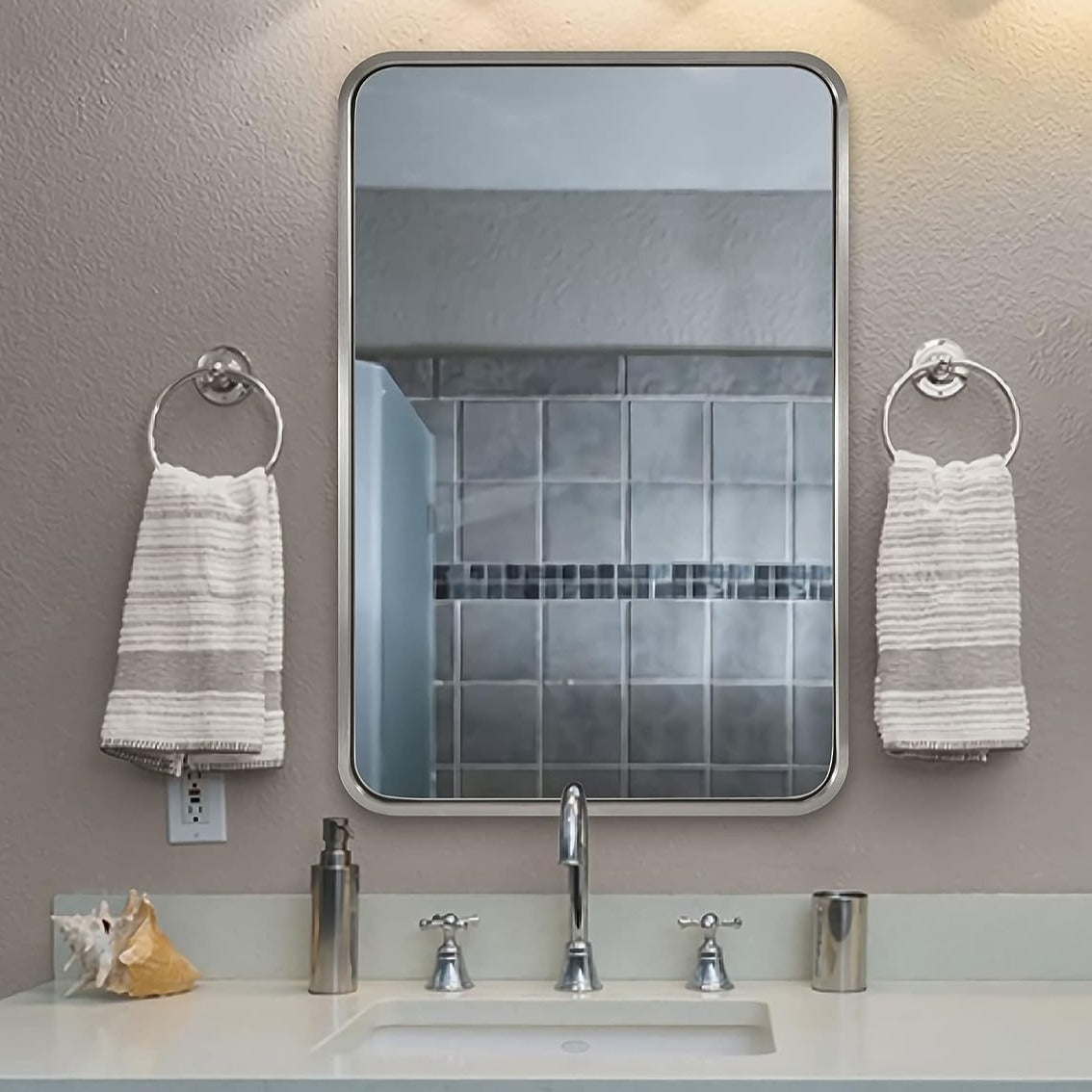 Modern Bold Framed Rectangle Wall Mirrors for Bathroom Wall| Stainless Steel Framed