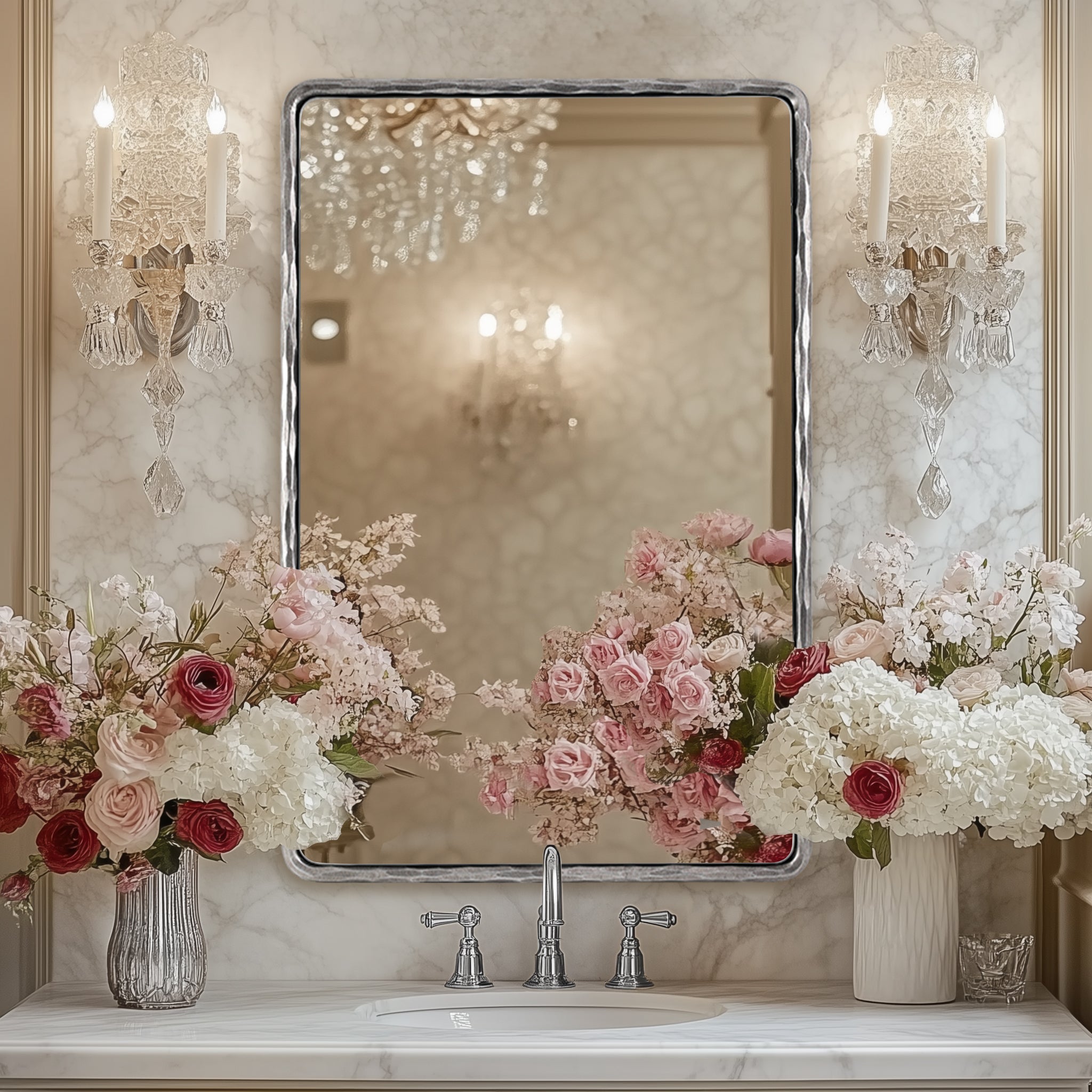 Vintage Hand Hammer Frame  Forged Iron Rectangle Wall Mirrors Wrought Iron Mirror