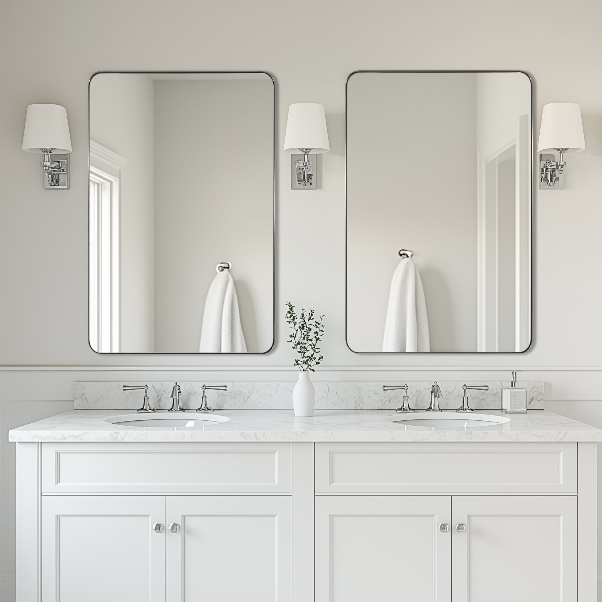 Modern Rounded Rectangle Mirror for Bathroom/ Vanity/ Wall | Stainless Steel Frame