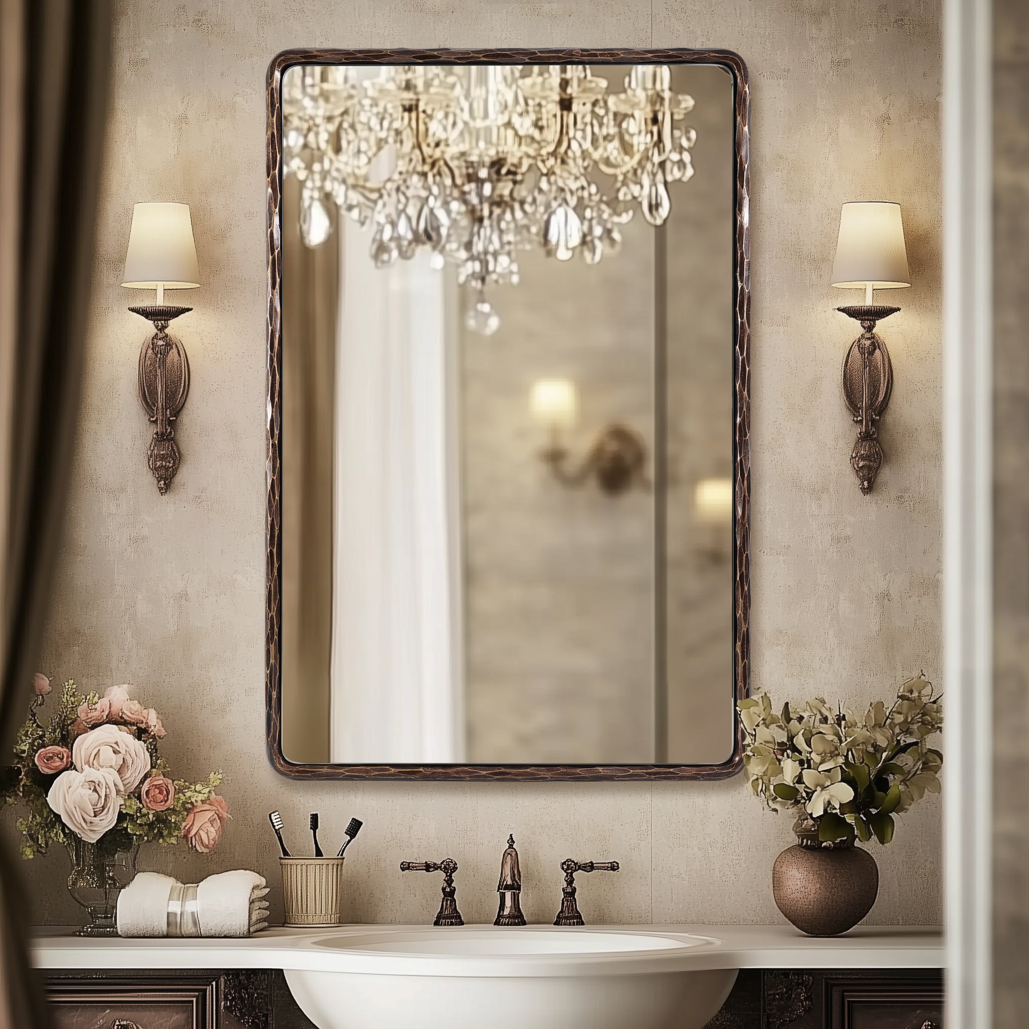 Vintage Hand Hammer Frame  Forged Iron Rectangle Wall Mirrors Wrought Iron Mirror