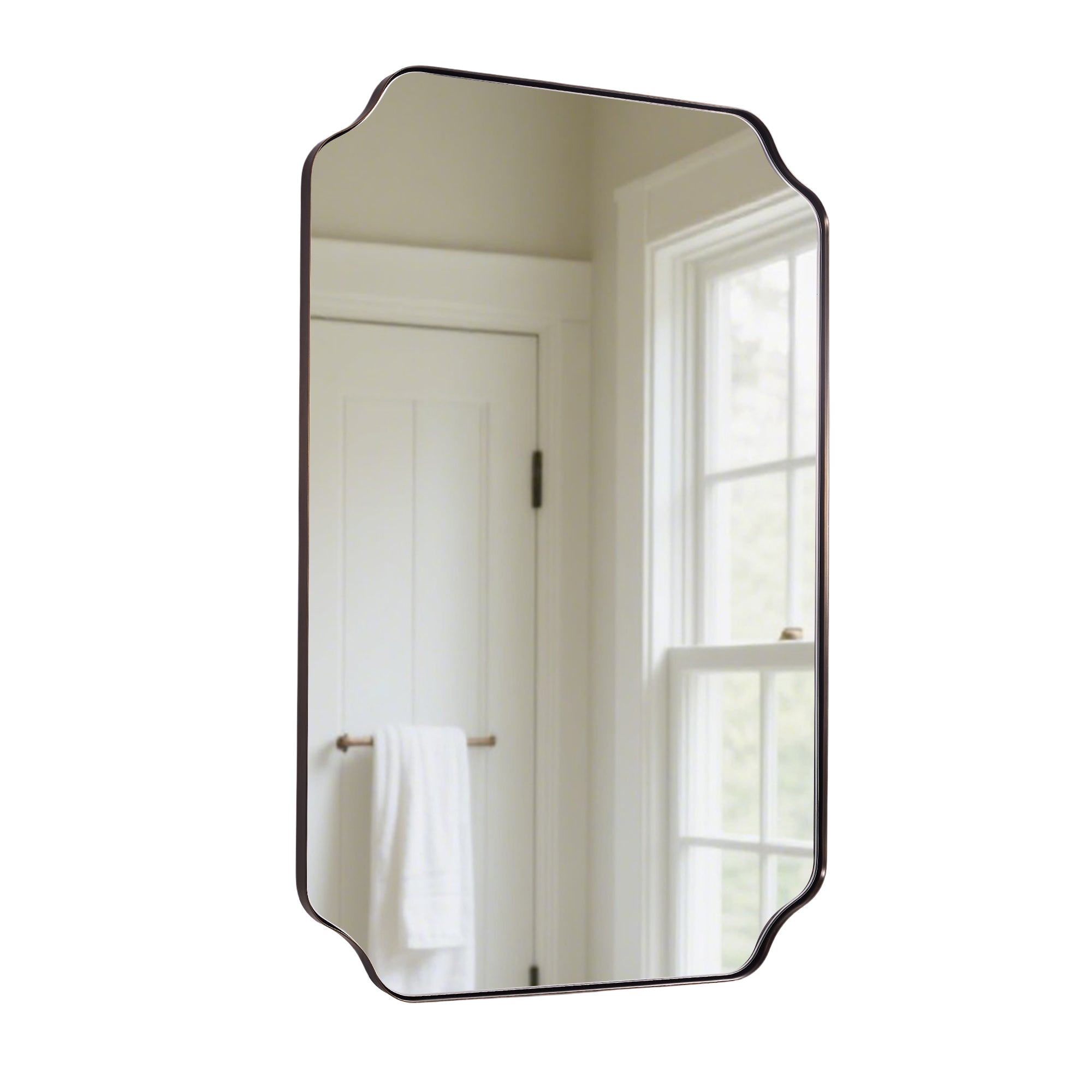 Open Box Like New:Notched Corner Irregular Scalloped Rectangle Mirrors | Stainless Steel Frame