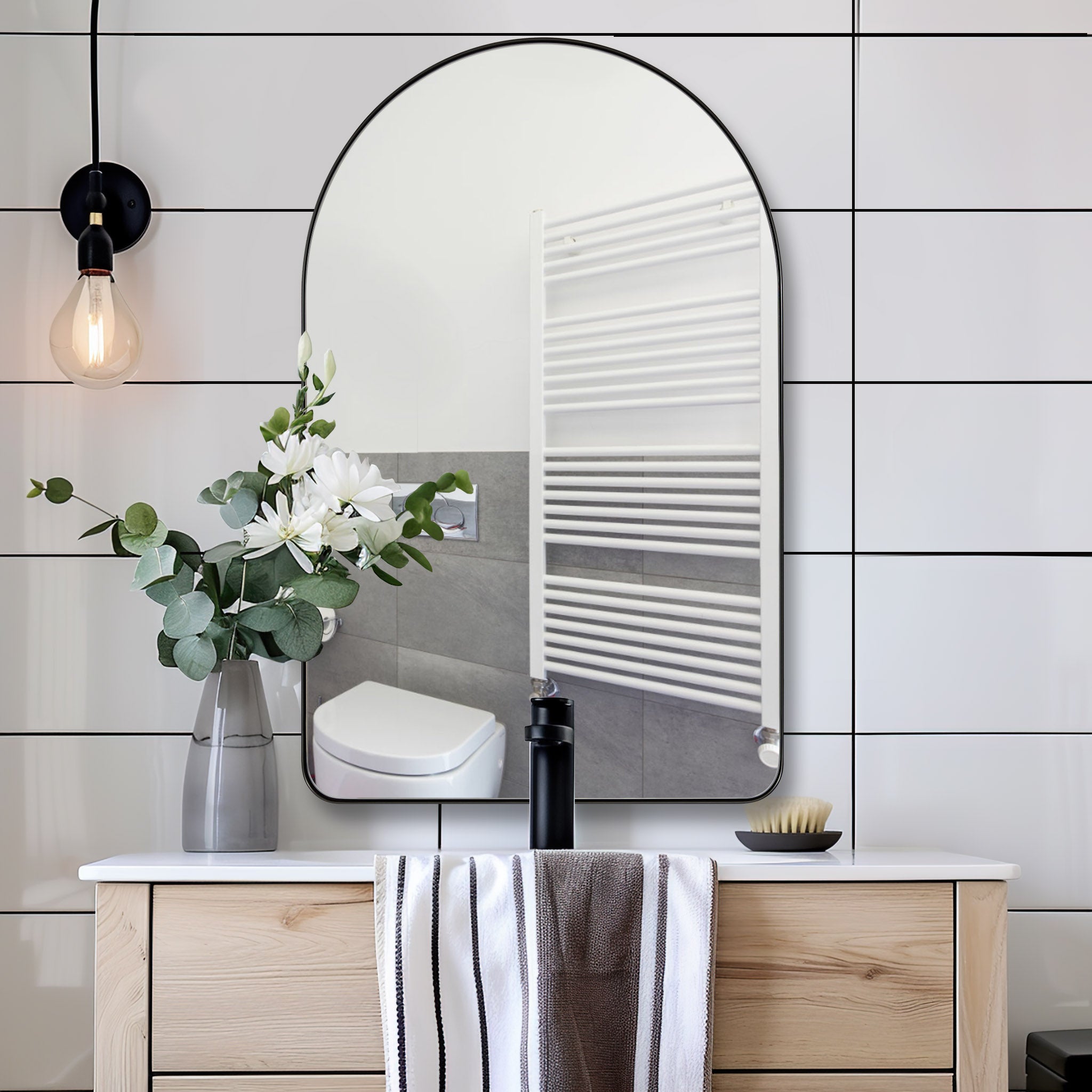 Contemporary Arched Bathroom Vanity Mirror | Stainless Steel Frame