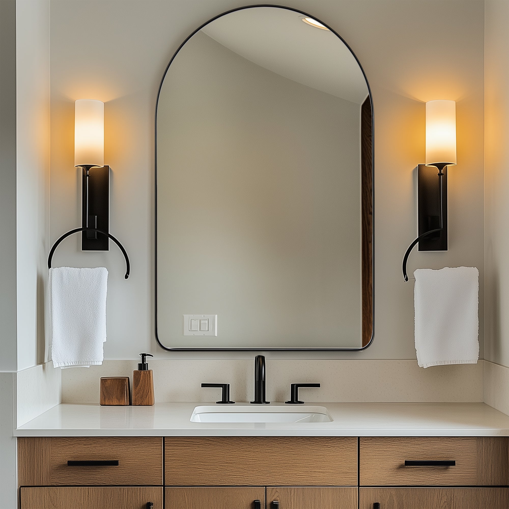 Contemporary Arched Bathroom Vanity Mirror | Stainless Steel Frame