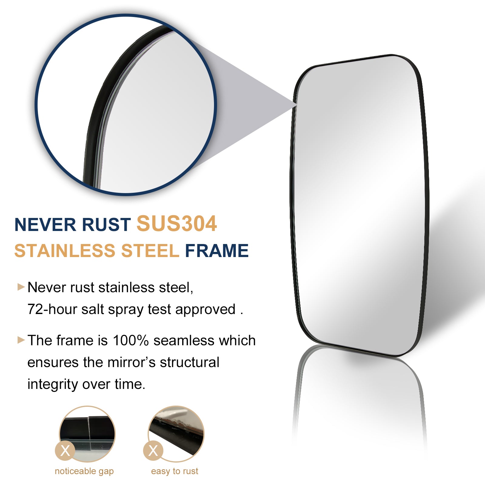 Modern Oblong Long-Oval Full Length Mirrors | Stainless Steel Frame