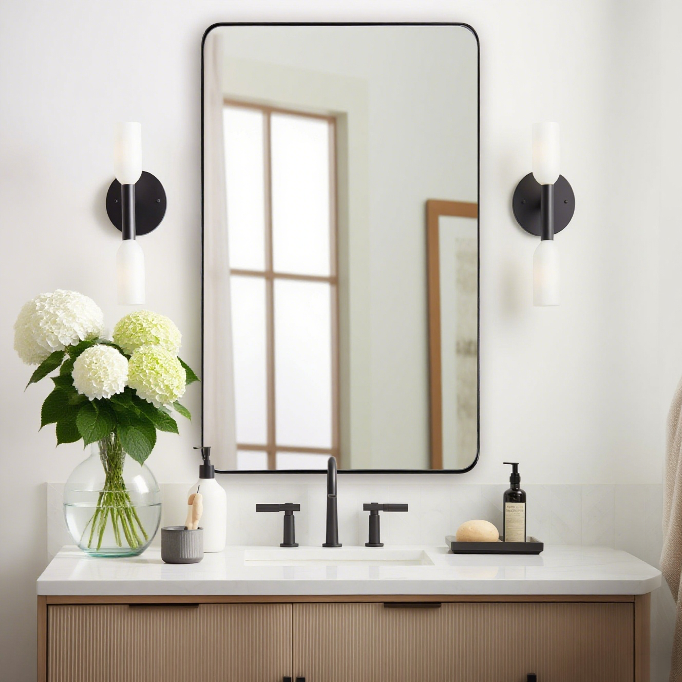 Open Box Like New : Modern Rounded Rectangle Mirror for Bathroom/ Vanity/ Wall | Stainless Steel Frame