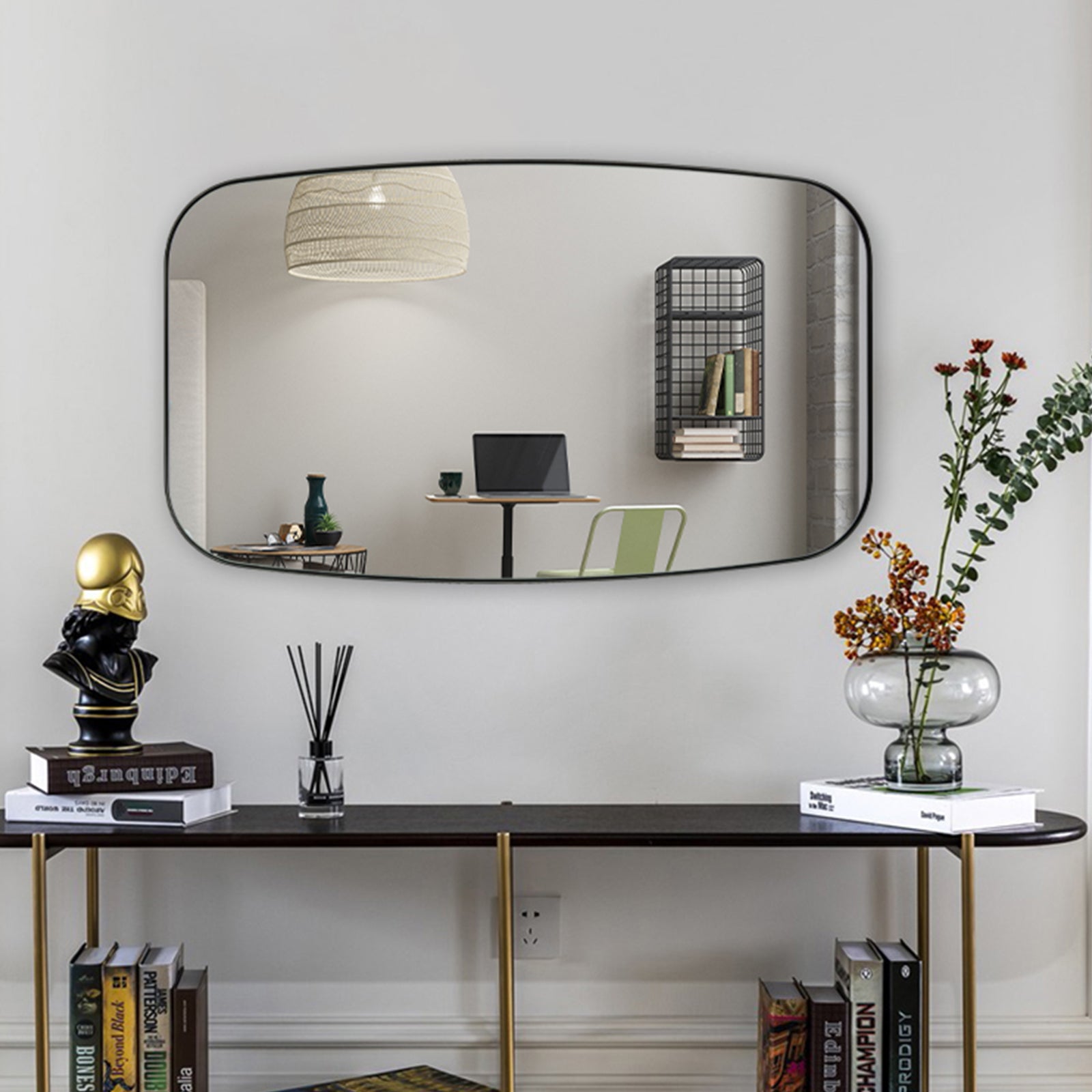 Open Box Like New:Modern Oblong Bathroom Mirror Long Oval Mirror