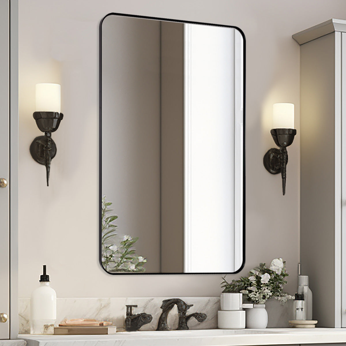 Minimalist Modern Rounded Rectangular Bathroom Mirrors