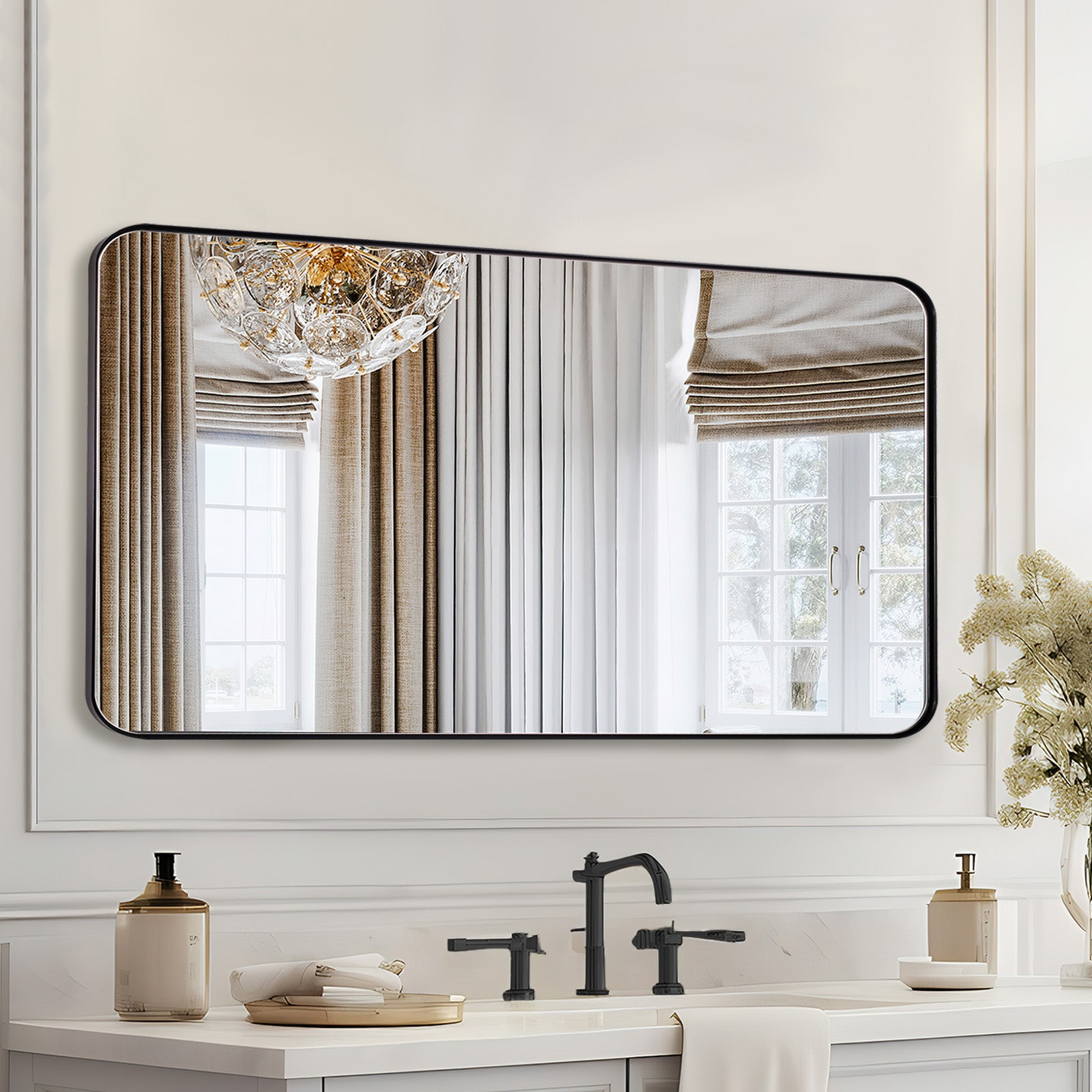 Minimalist Modern Rounded Rectangular Bathroom Mirrors