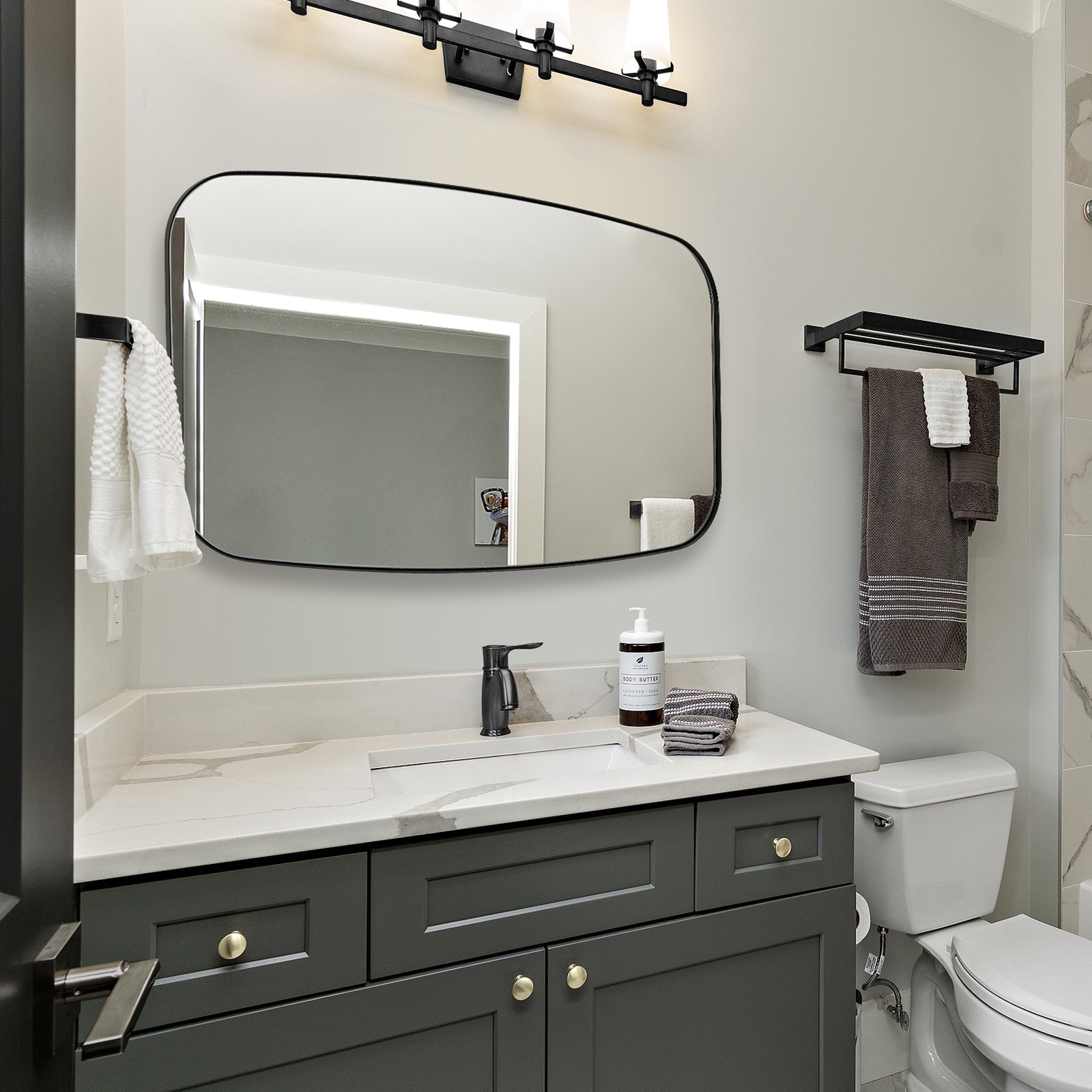 Open Box Like New:Modern Oblong Bathroom Mirror Long Oval Mirror