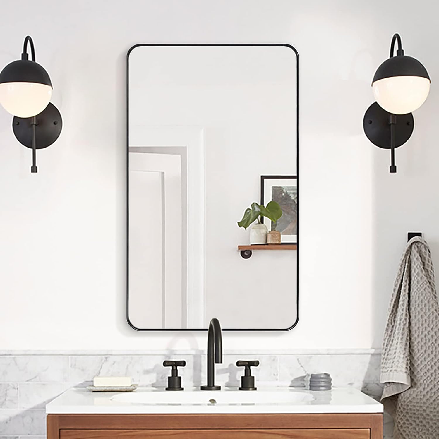 Modern Rounded Rectangular Bathroom Wall Mirrors with Aluminum Frame