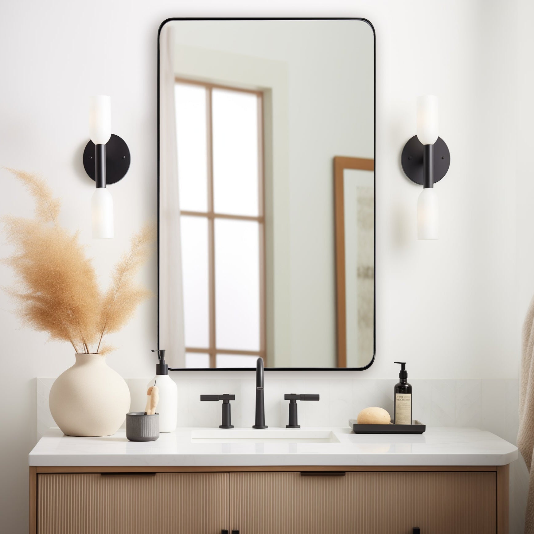Modern Rounded Rectangle Mirror for Bathroom/ Vanity/ Wall | Stainless Steel Frame
