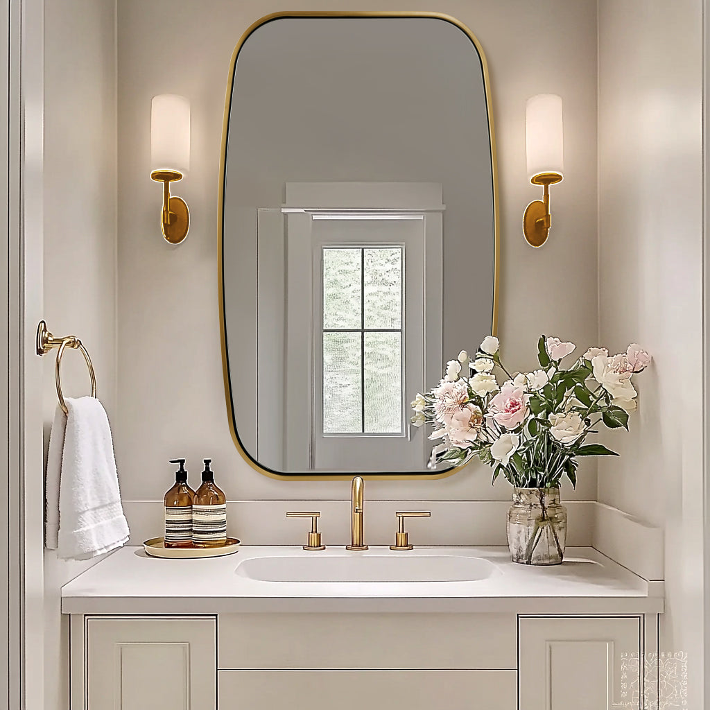 Contemporary Long Oval Oblong Bathroom Mirror | Stainless Steel Frame