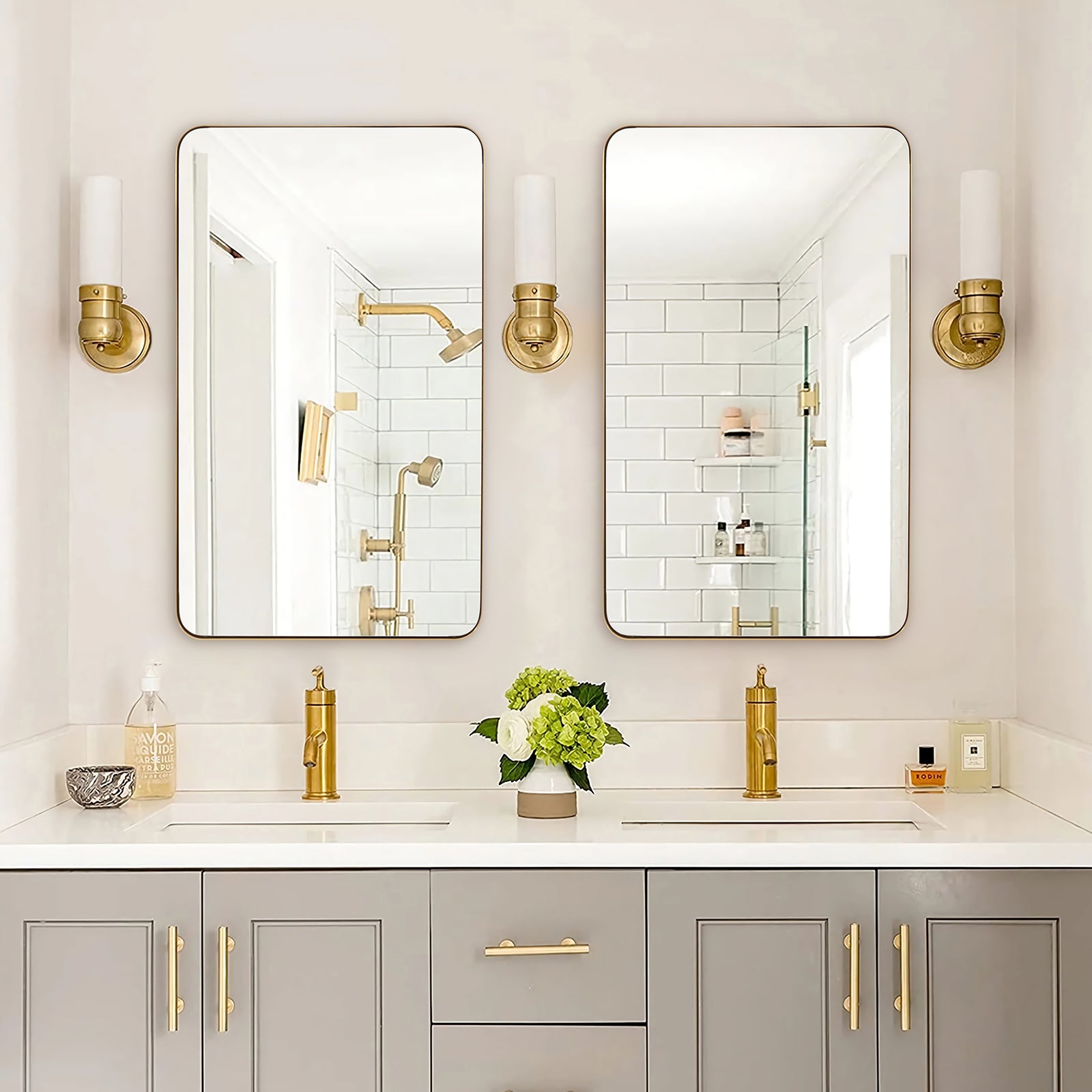 Modern Brushed Gold Rectangle Bathroom/ Vanity Mirrors with Stainless Steel Frame