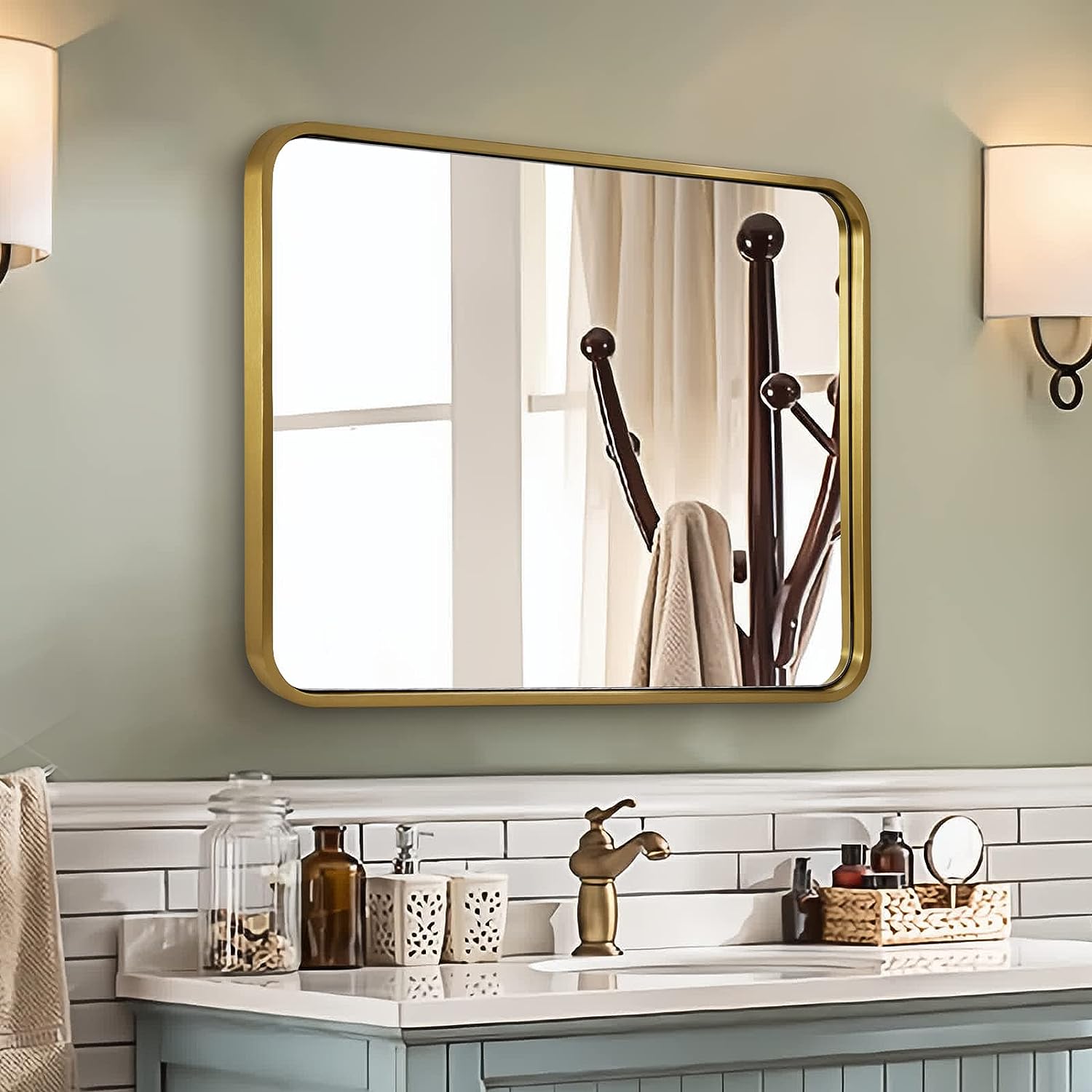 Modern Bold Framed Rectangle Wall Mirrors for Bathroom Wall| Stainless Steel Framed