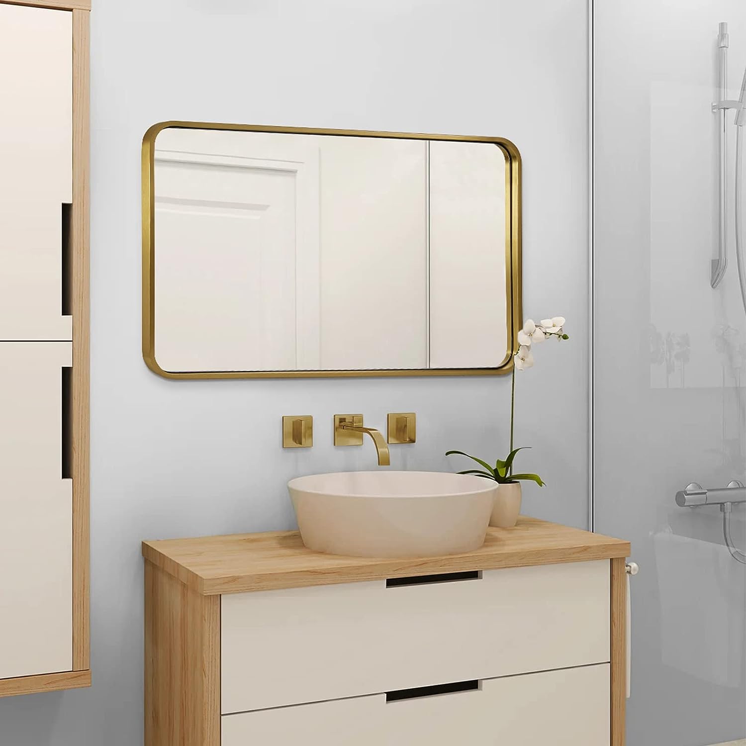 Modern Bold Framed Rectangle Wall Mirrors for Bathroom Wall| Stainless Steel Framed