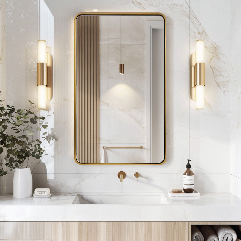 Modern Bold Framed Rectangle Wall Mirrors for Bathroom Wall| Stainless Steel Framed