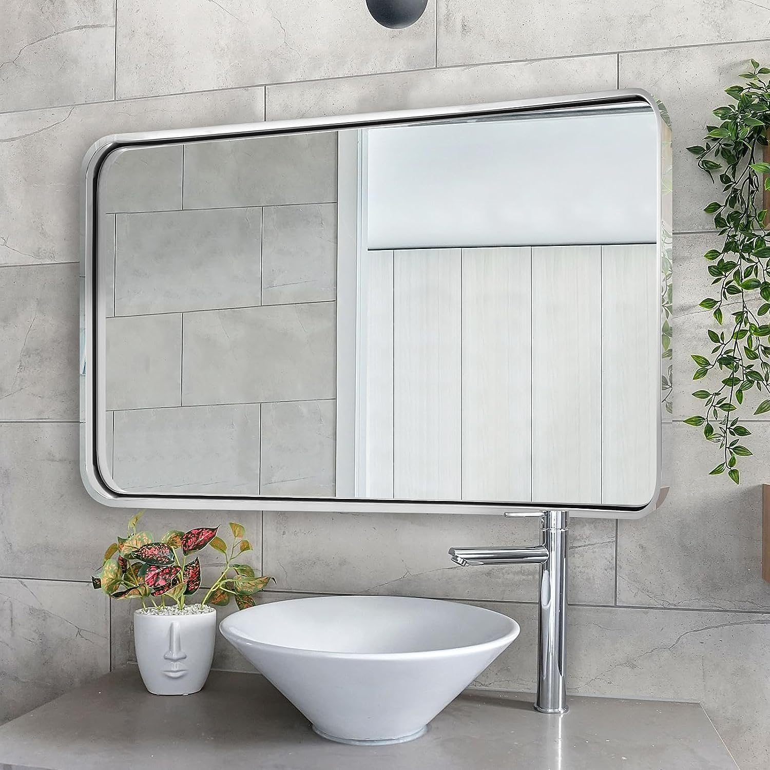 Modern Bold Framed Rectangle Wall Mirrors for Bathroom Wall| Stainless Steel Framed