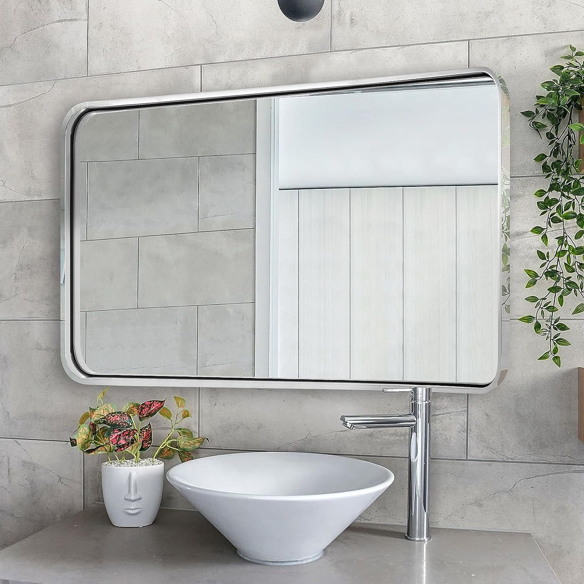 Modern Bold Framed Rectangle Wall Mirrors for Bathroom Wall| Stainless Steel Framed
