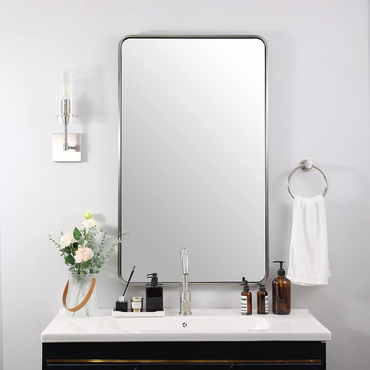 Modern Bold Framed Rectangle Wall Mirrors for Bathroom Wall| Stainless Steel Framed